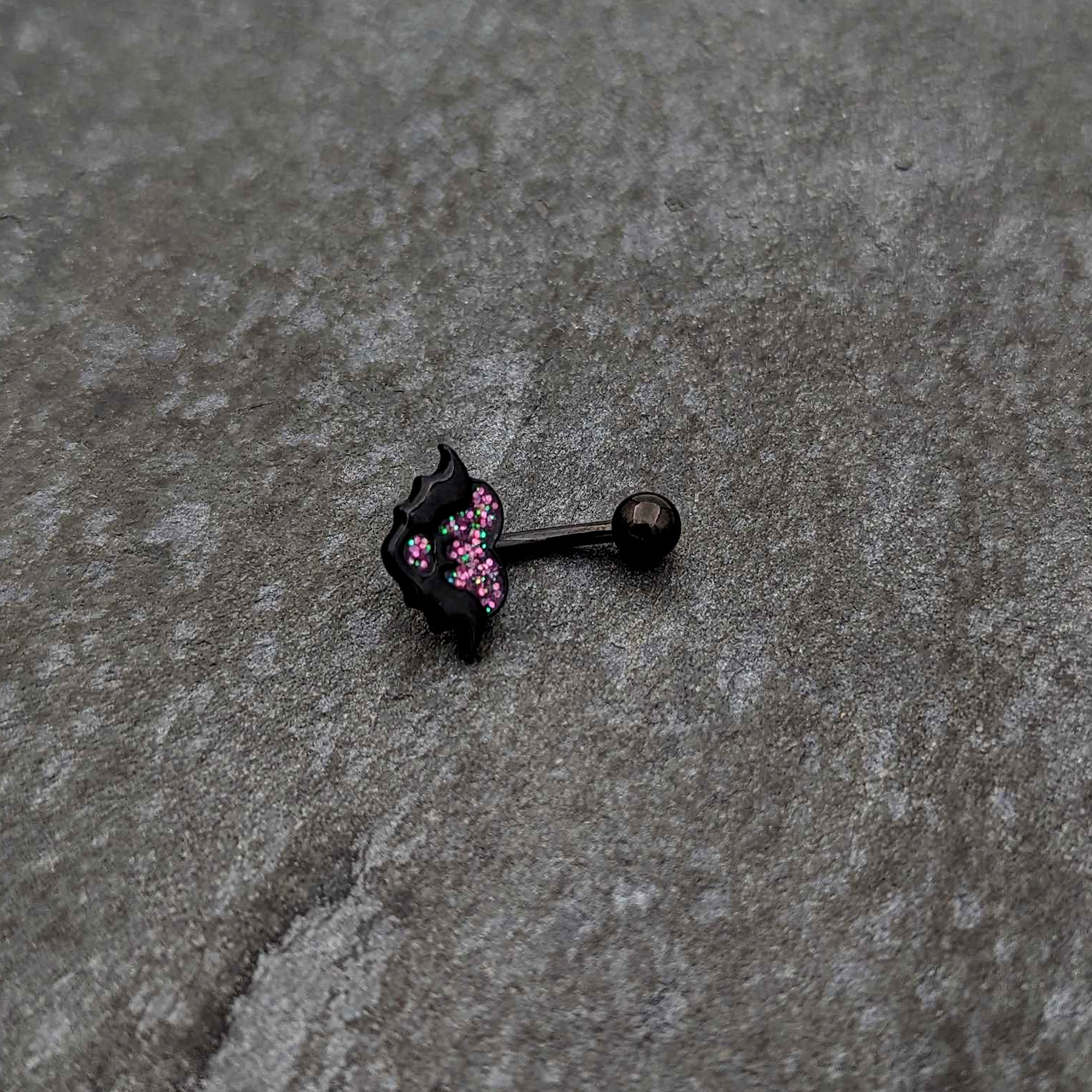 Black Bat Heart Halloween Pink Green Belly Ring