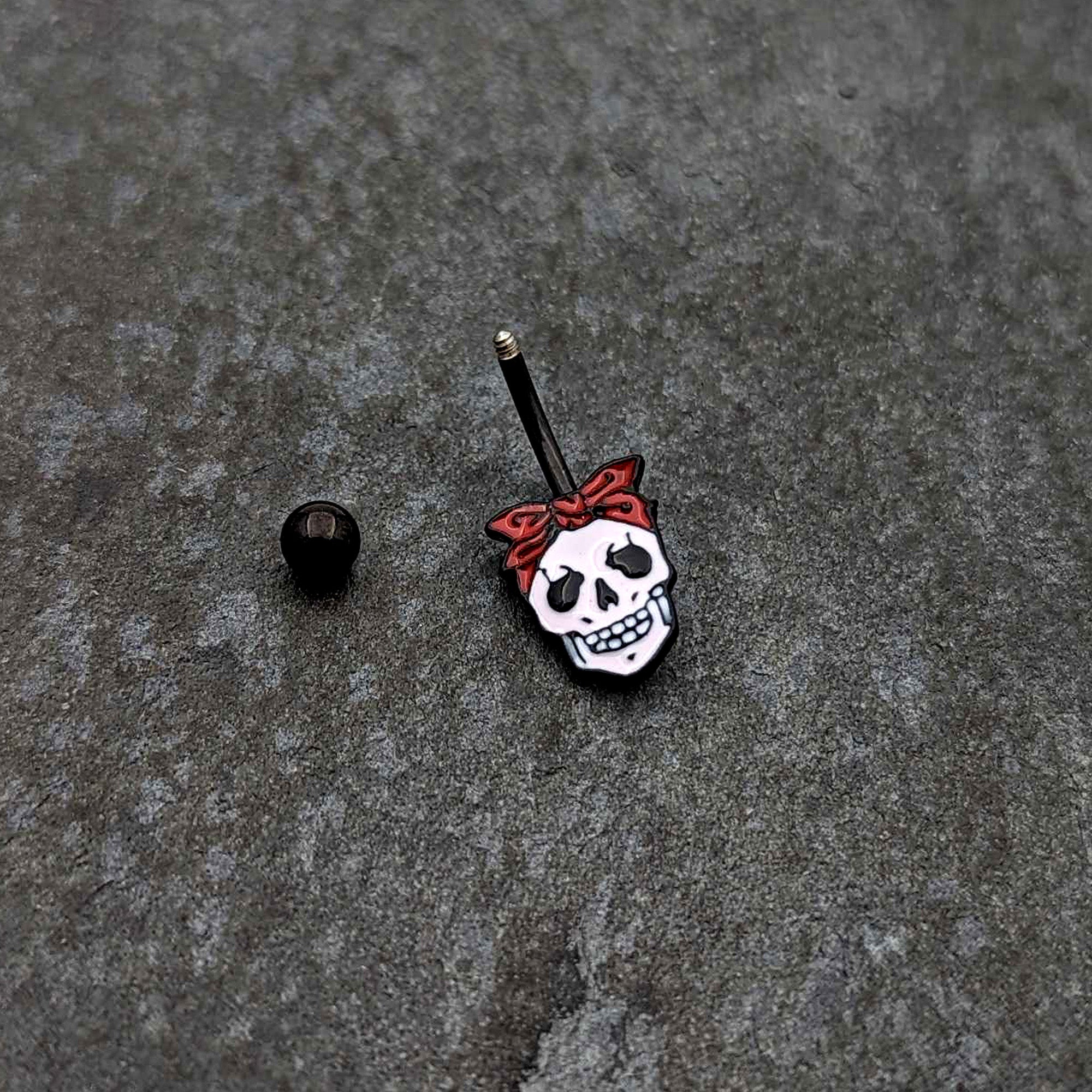 Black Halloween Skull Kerchief Spooky Belly Ring