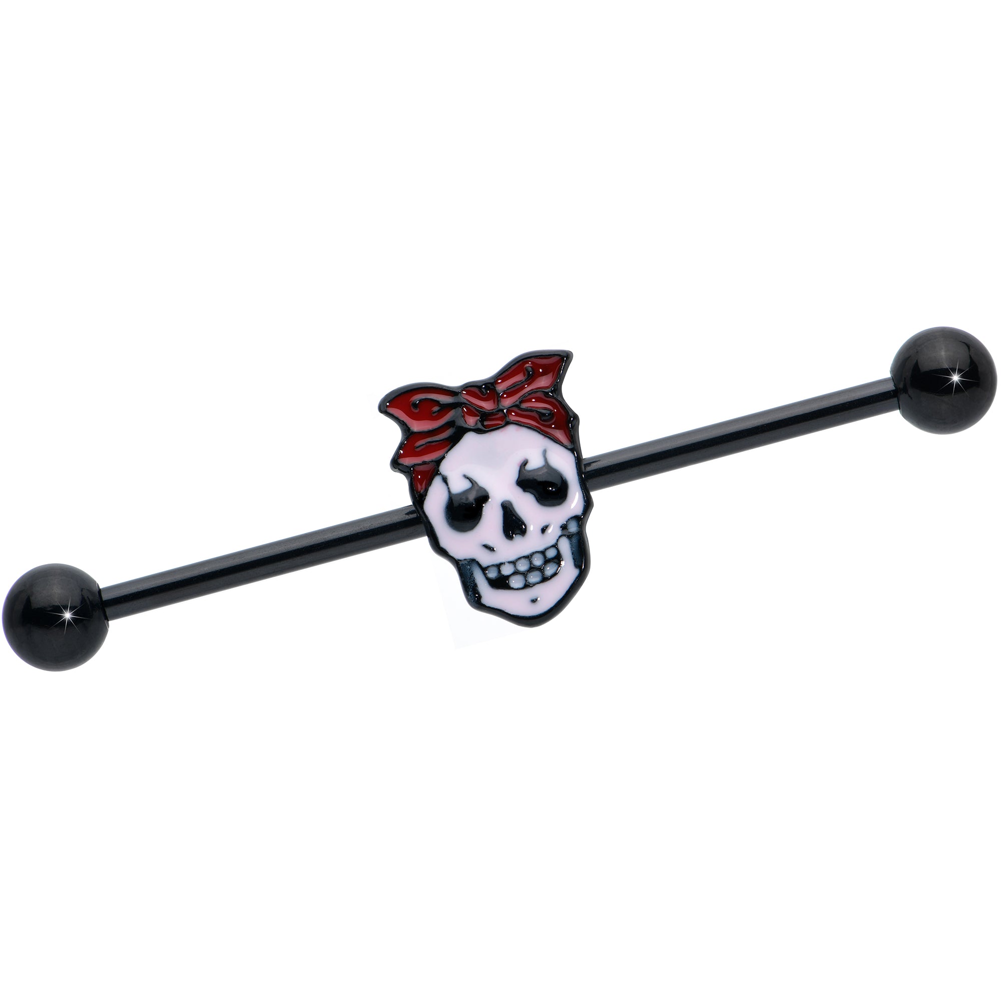 14G Black Halloween Skull Kerchief Industrial Barbell 38mm