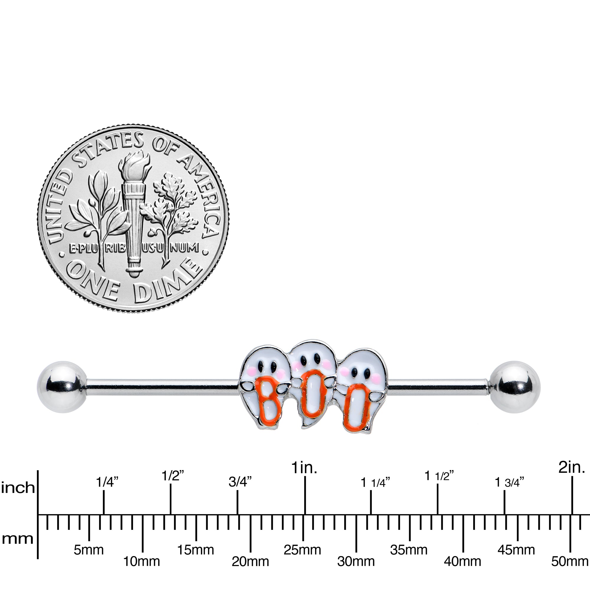 14G Retro Halloween Boo Ghost Trio Industrial Barbell 38mm