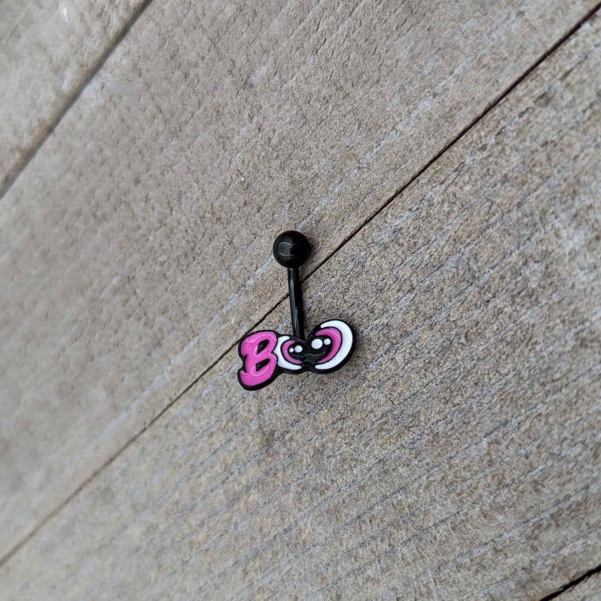 Black Boo Eyes Beauty Pink White Halloween Belly Ring