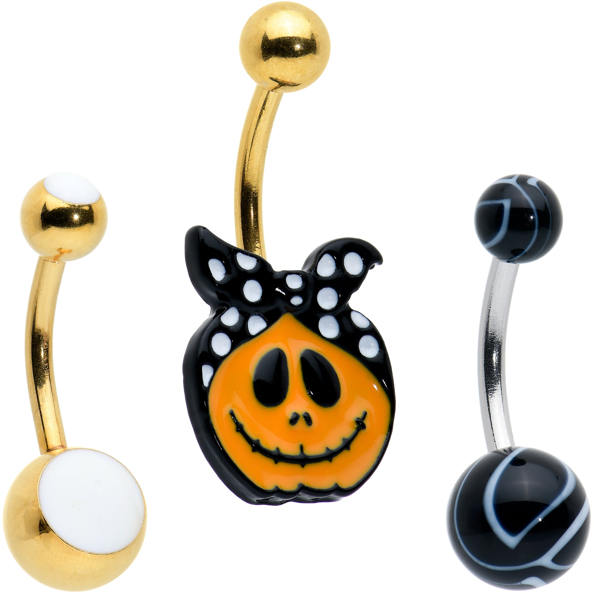 Gold Tone Halloween Country Pumpkin Glow in Dark Belly Ring Set of 3