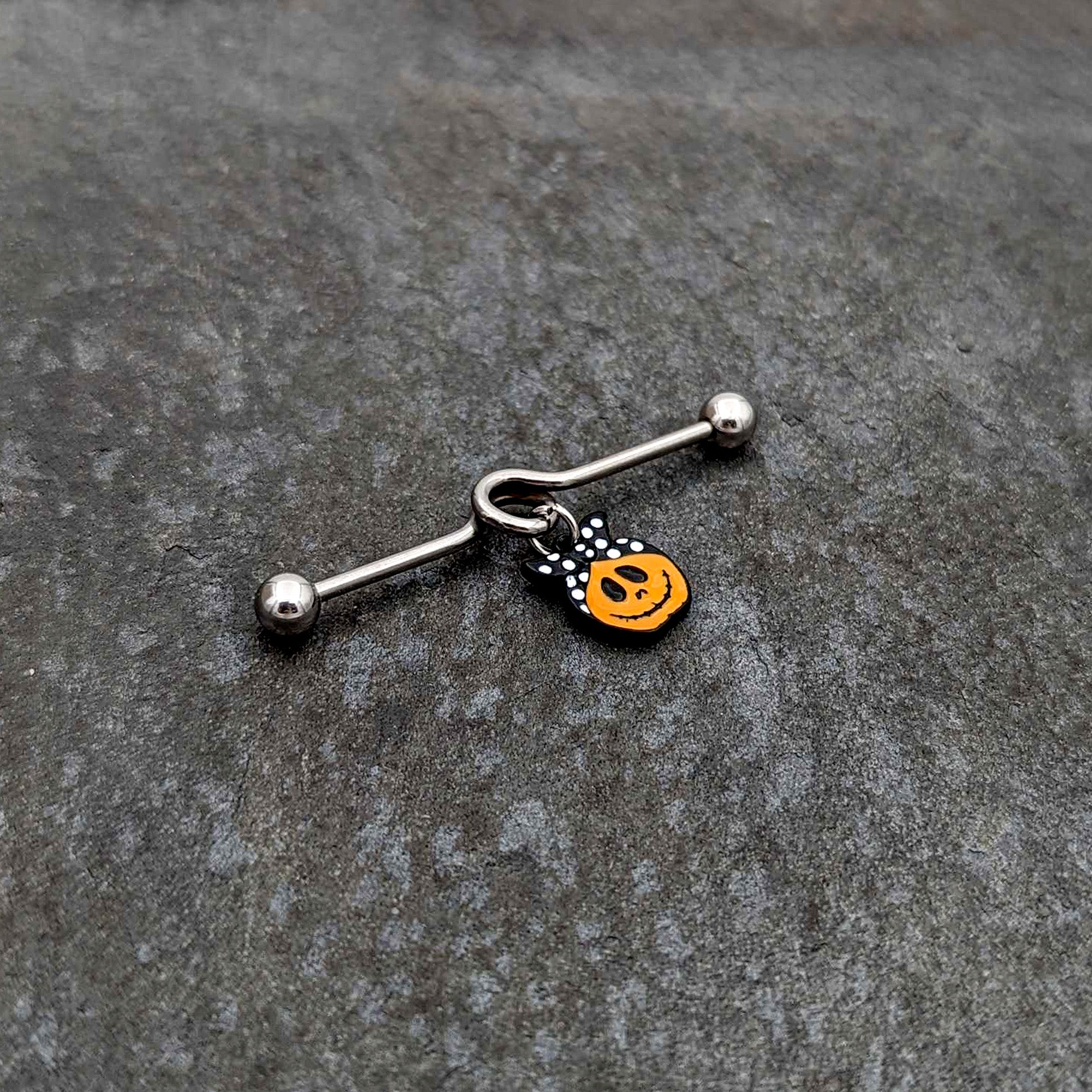 14G Halloween Kerchief Pumpkin Dangle Project Bar 38mm