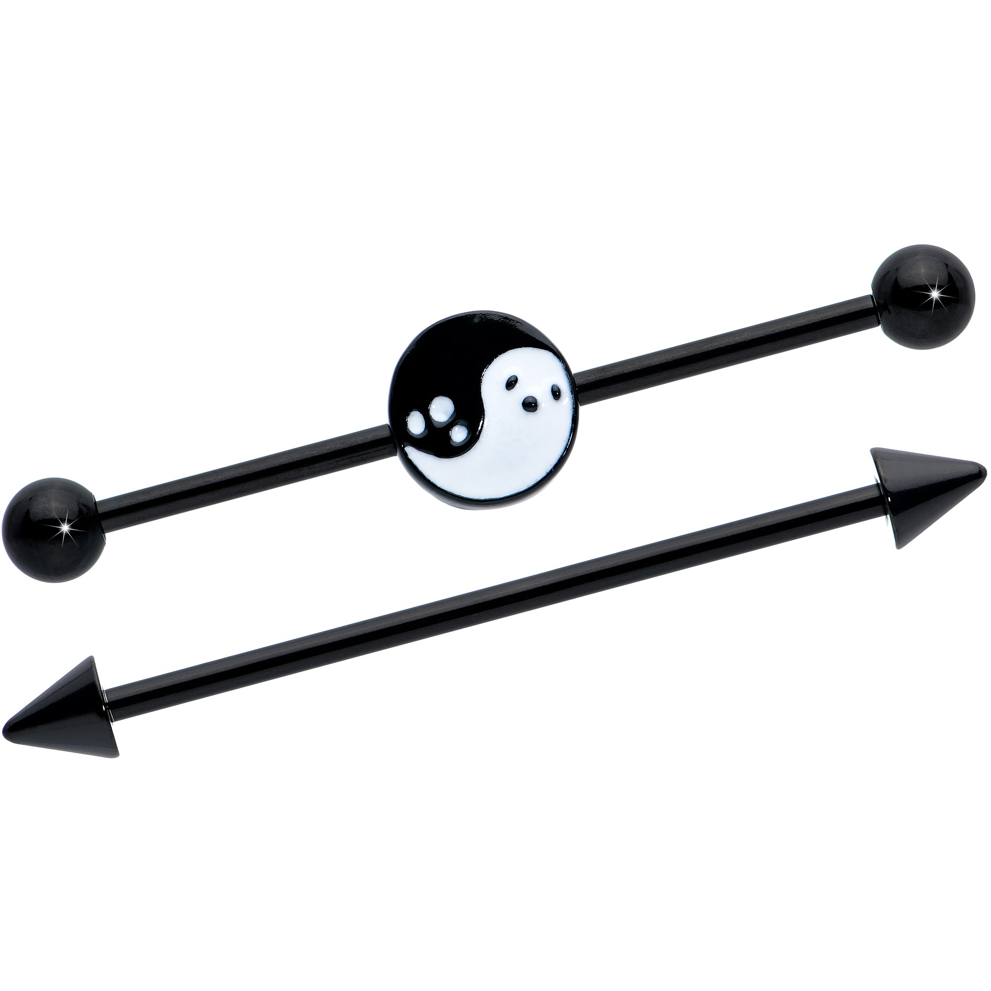 14G Black Ghost Yin Yang Industrial Barbell Set of 2