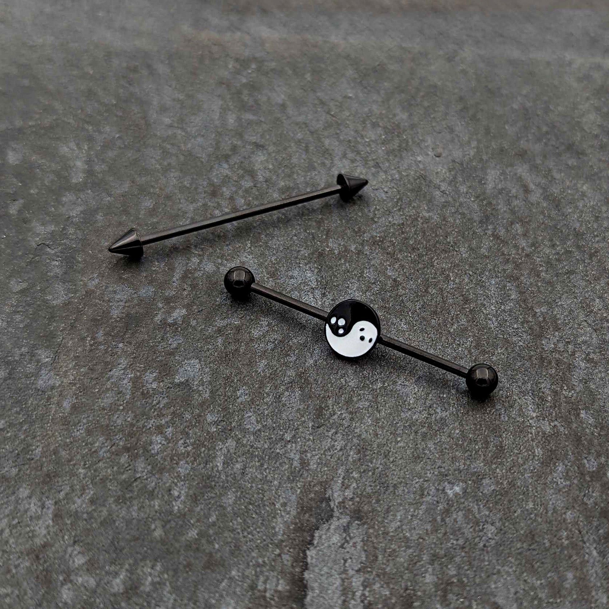 14G Black Ghost Yin Yang Industrial Barbell Set of 2