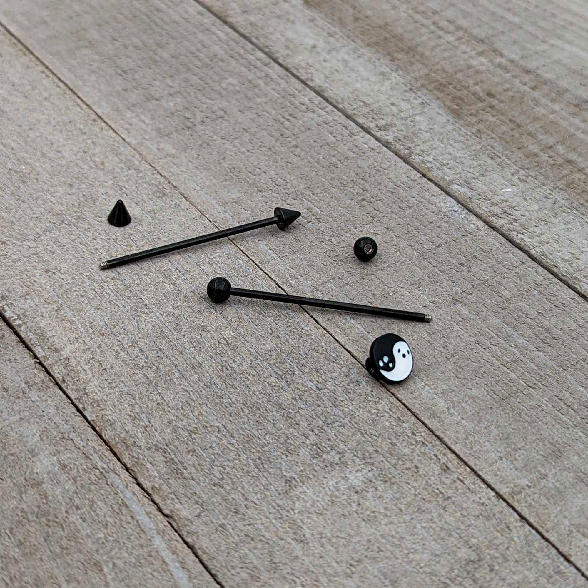 14G Black Ghost Yin Yang Industrial Barbell Set of 2