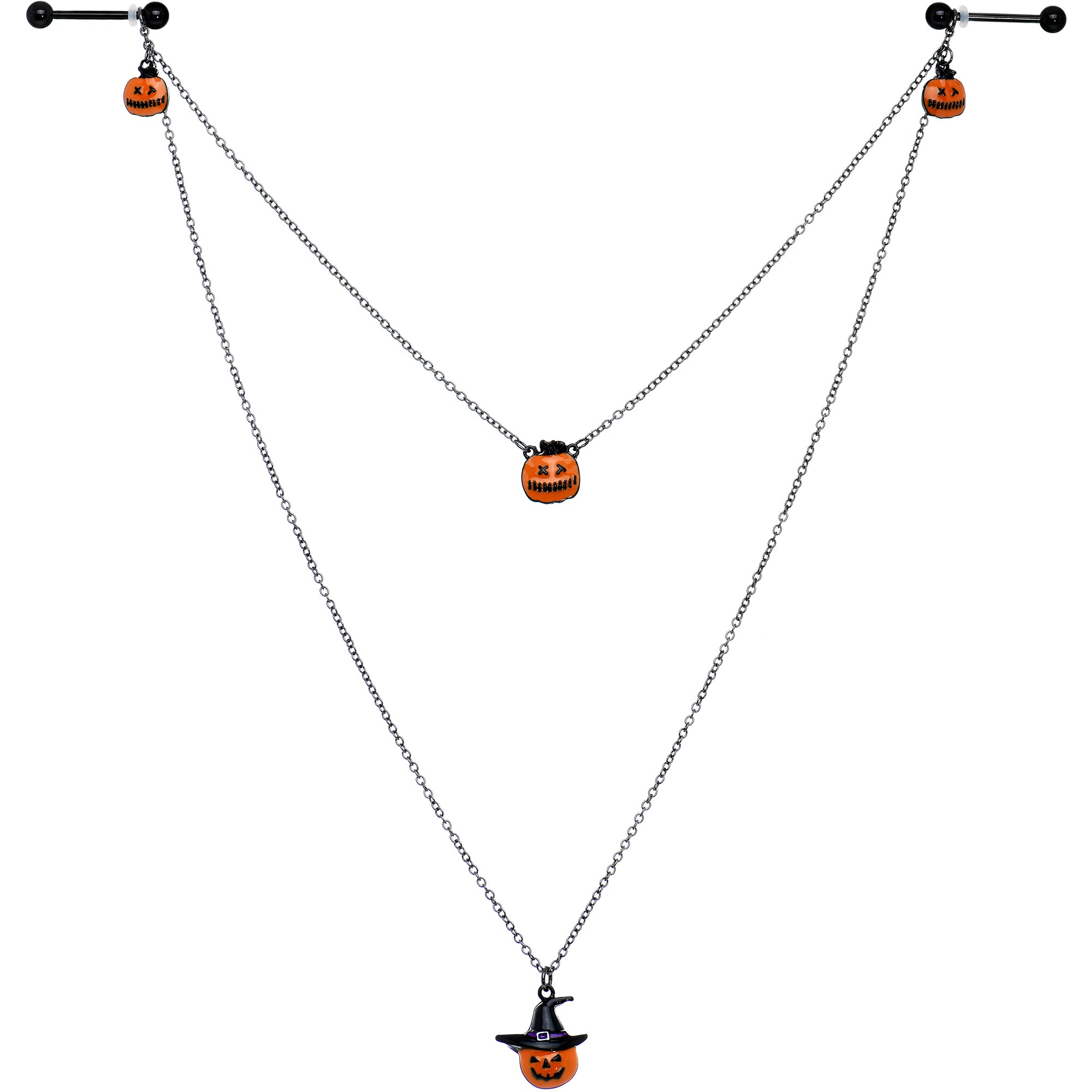 14G 9/16 Black Witchy Pumpkin Halloween Double Nipple Chain