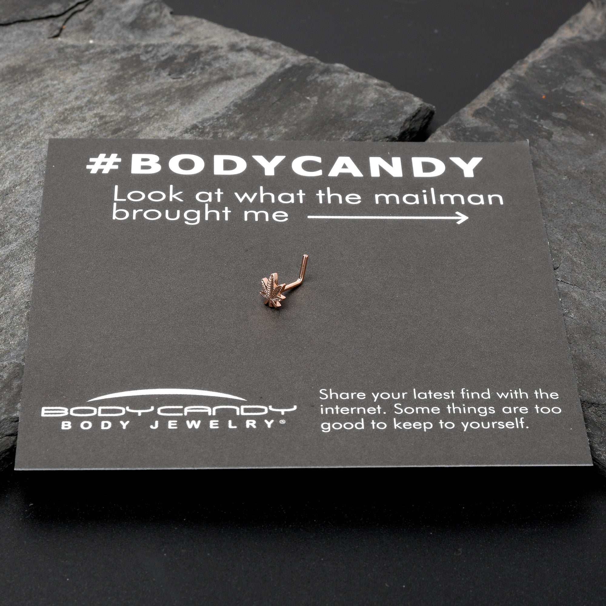 20G 1/4 Rose Gold Tone Texture Pot Leaf L Shape Nose Ring