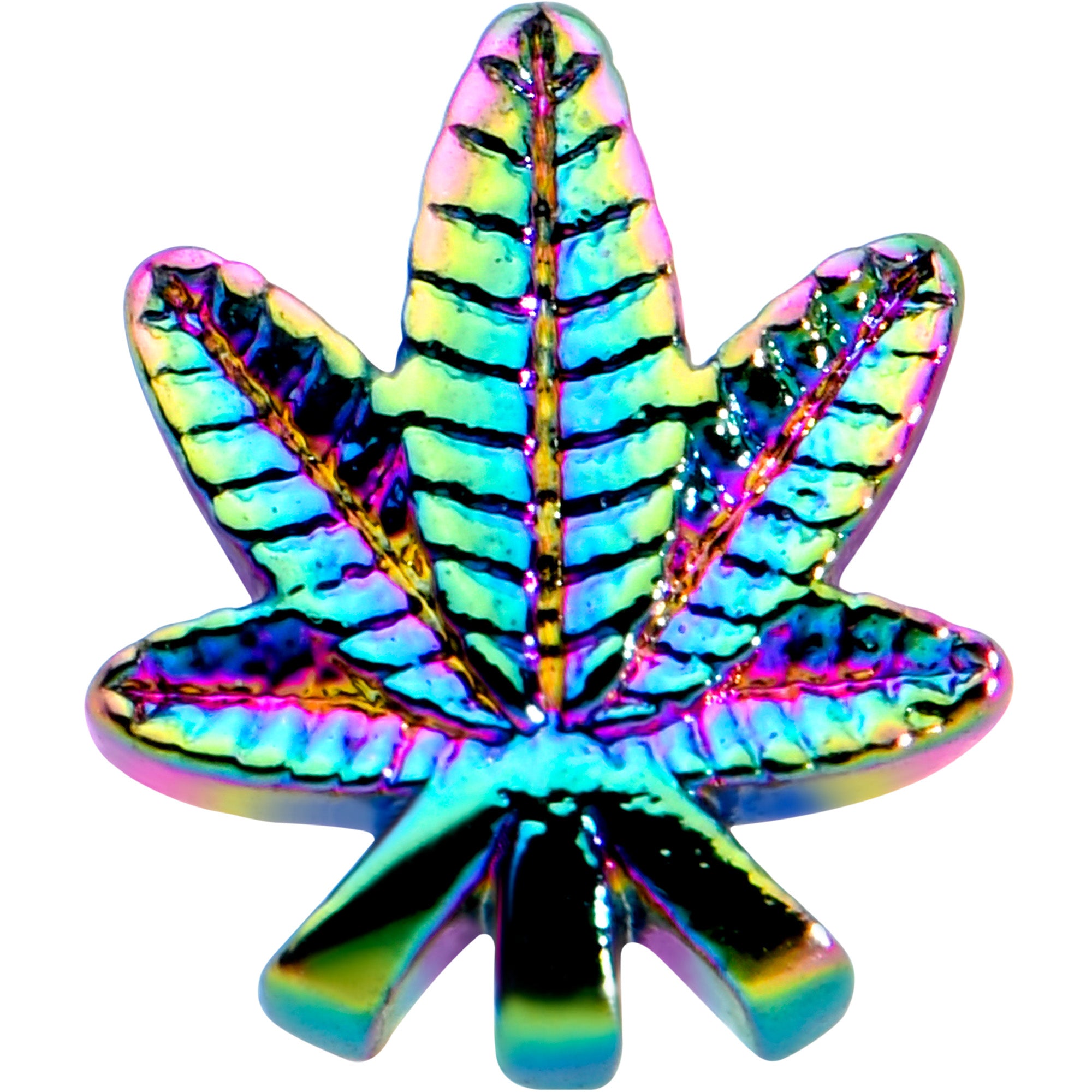 20G 1/4 Rainbow Anodized Texture Pot Leaf L Shape Nose Ring