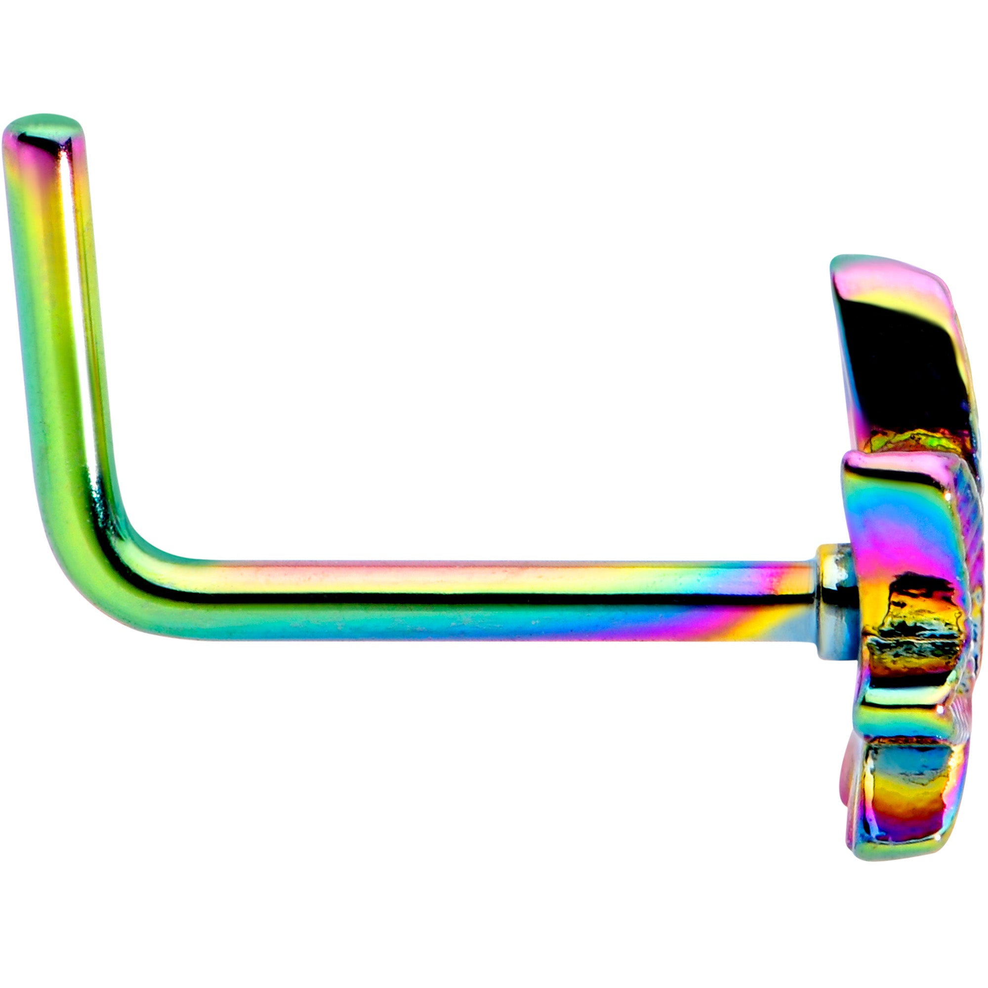 20G 1/4 Rainbow Anodized Texture Pot Leaf L Shape Nose Ring