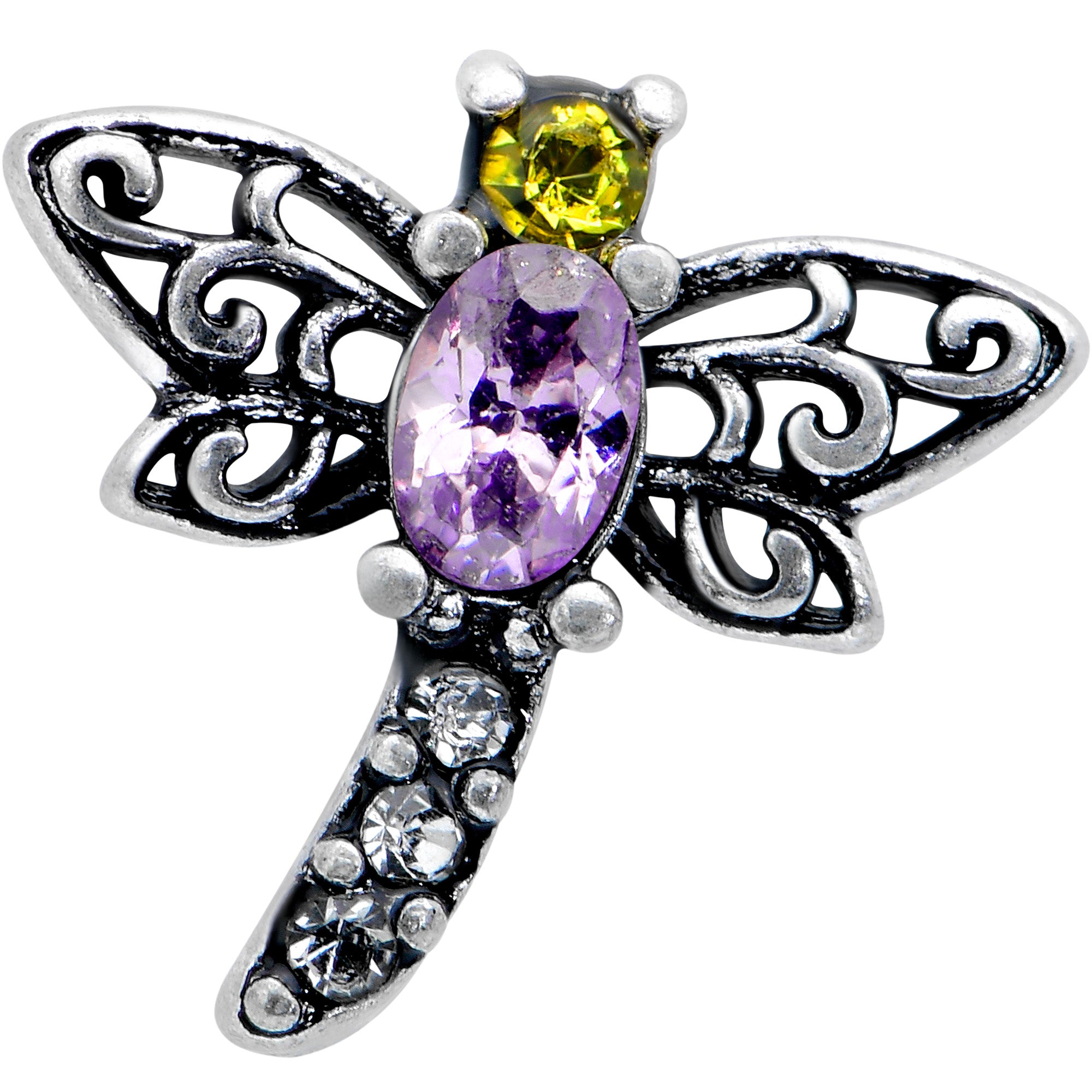 16G 1/4 Yellow Purple Gem Dragonfly Cartilage Tragus Earring