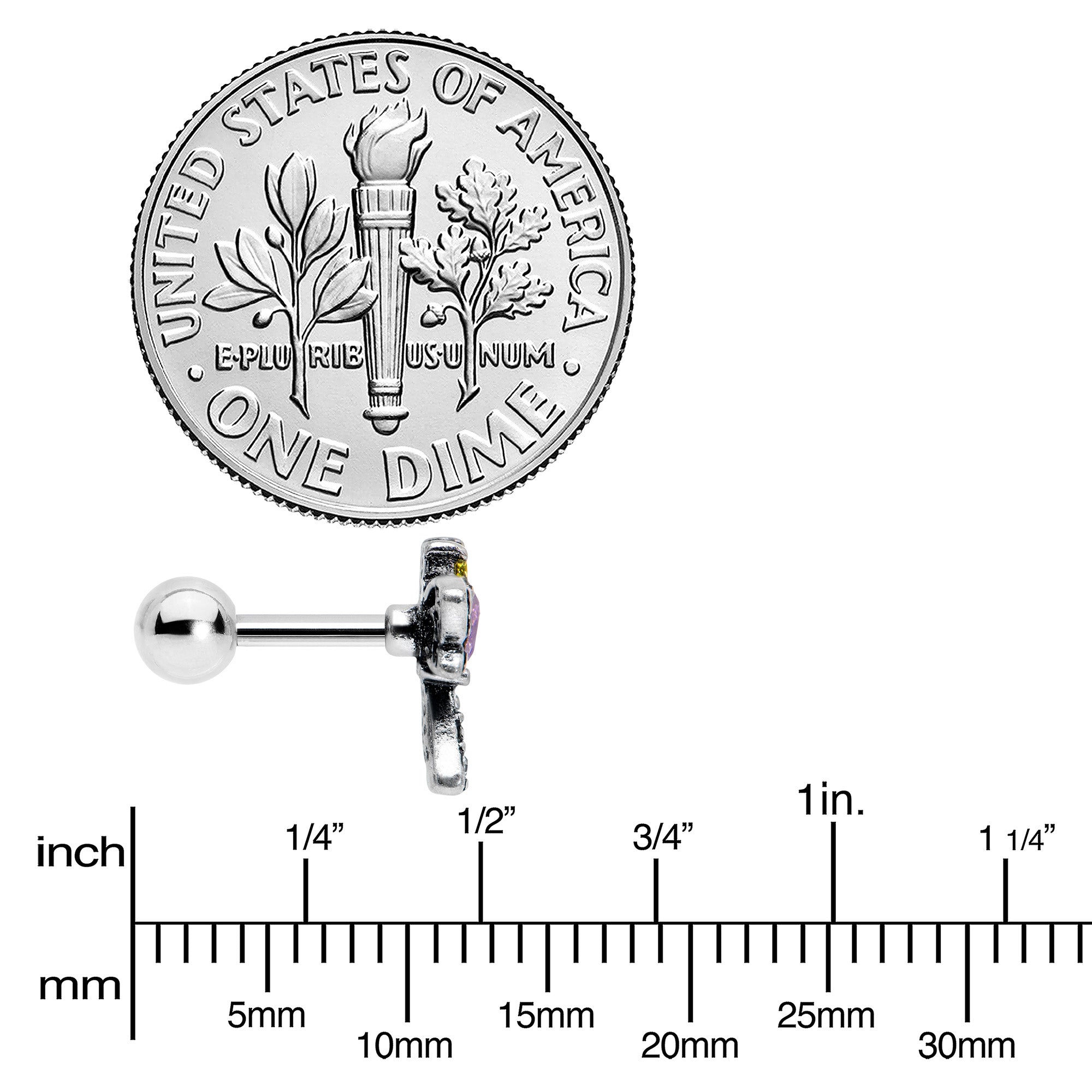 16G 1/4 Yellow Purple Gem Dragonfly Cartilage Tragus Earring