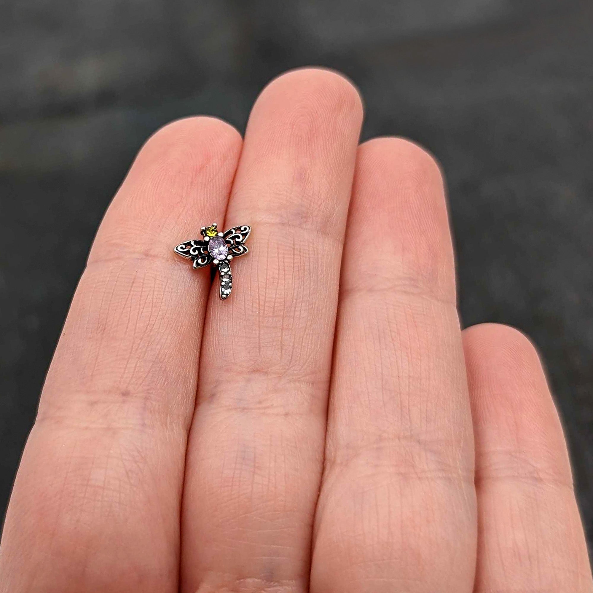 16G 1/4 Yellow Purple Gem Dragonfly Cartilage Tragus Earring