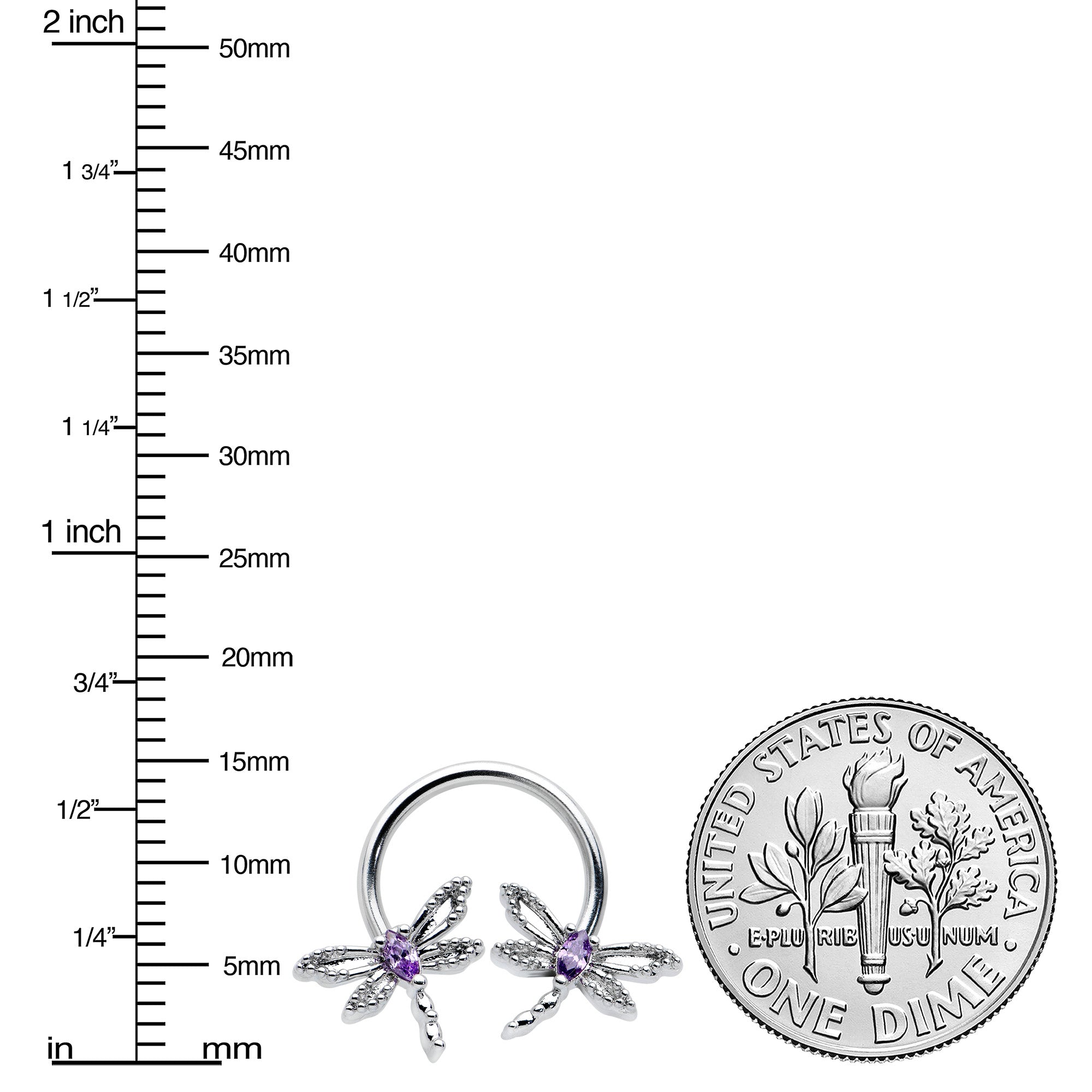 16G 3/8 Purple CZ Gem Open Dragonfly Horseshoe Circular Barbell