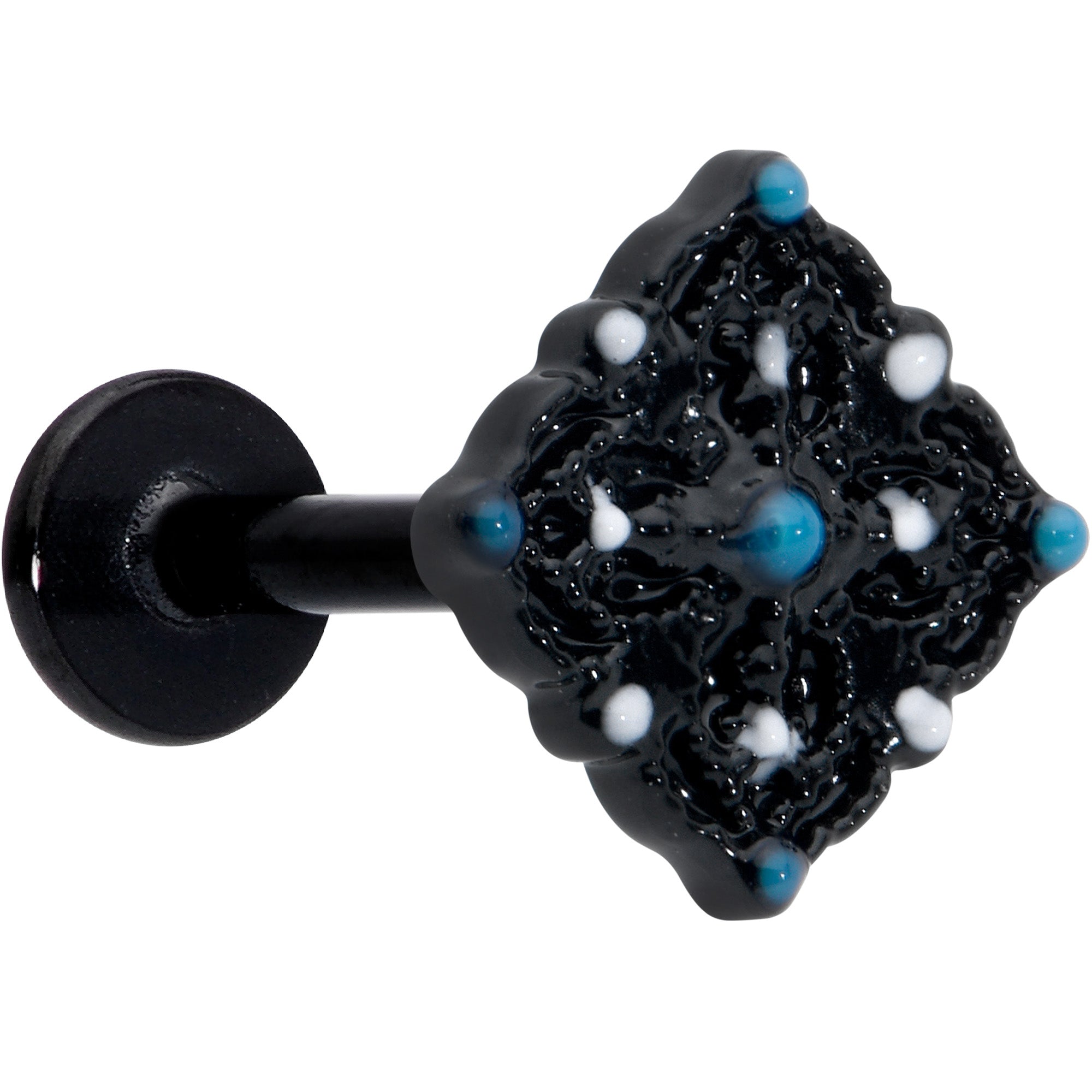 16G 5/16 Black Lacy Rhombus Blue Labret Monroe Tragus