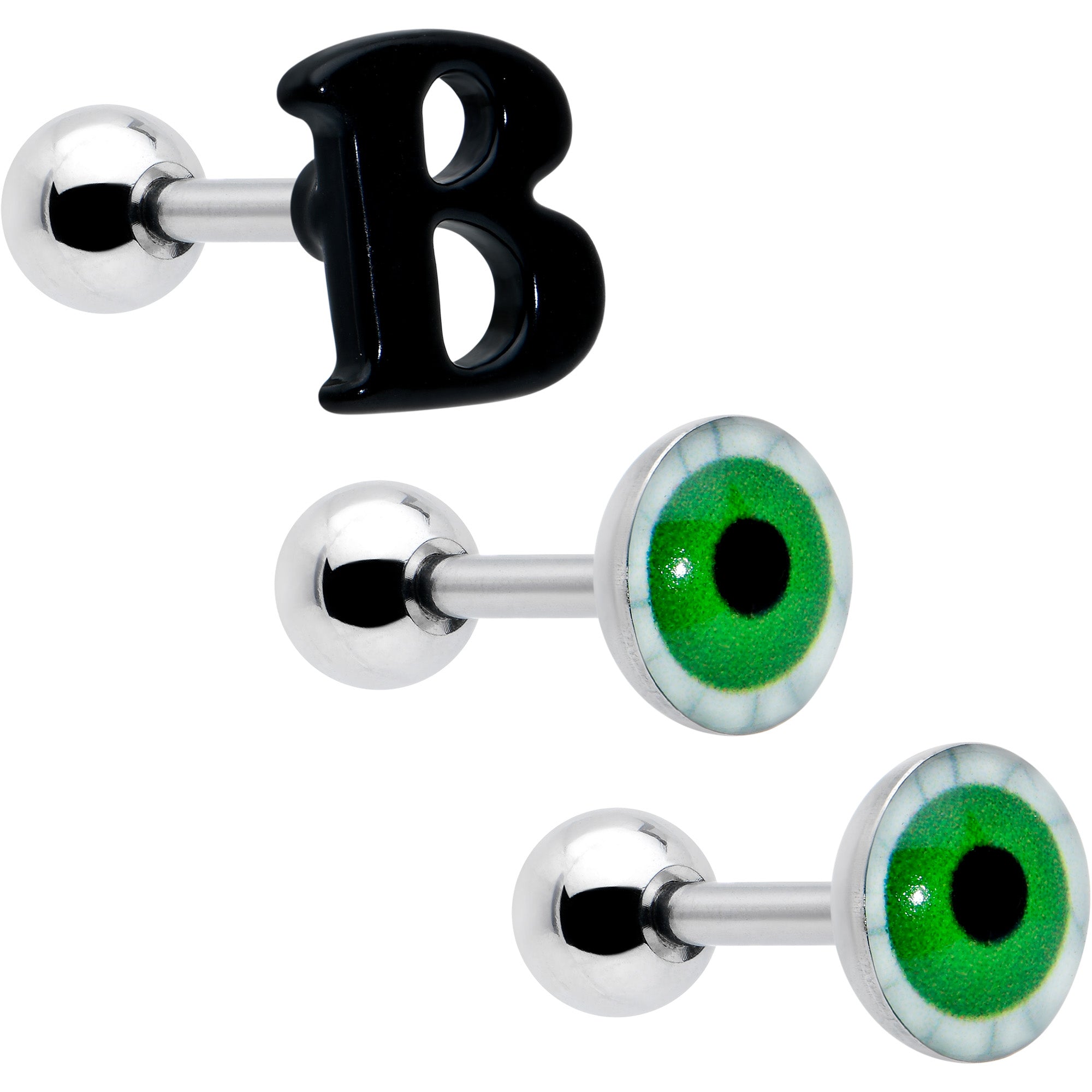 16G 1/4 Halloween Boo Eyes Cartilage Tragus Earring Curation Set of 3