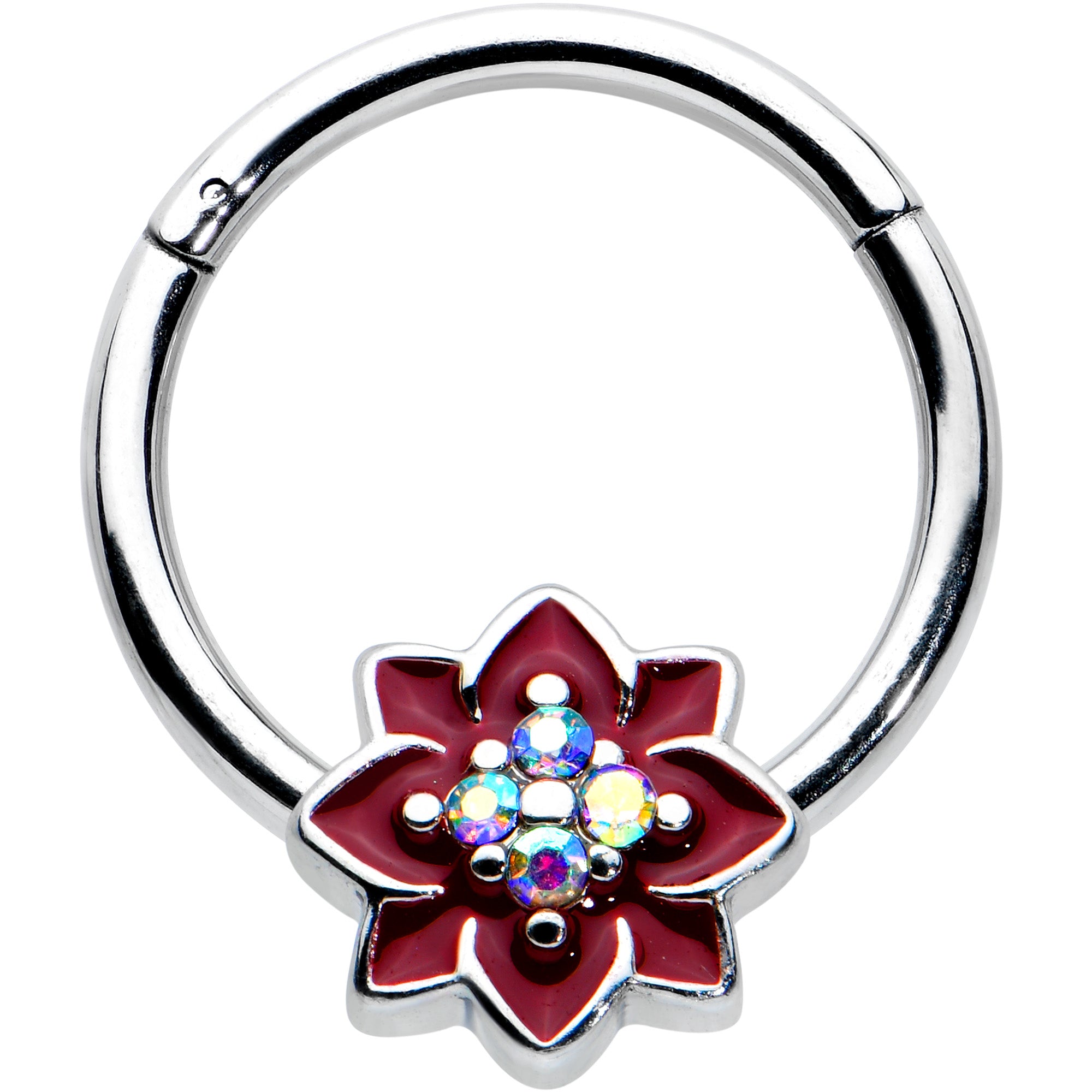 16G 3/8 Aurora Gem Poinsettia Flower Festive Hinged Segment Ring