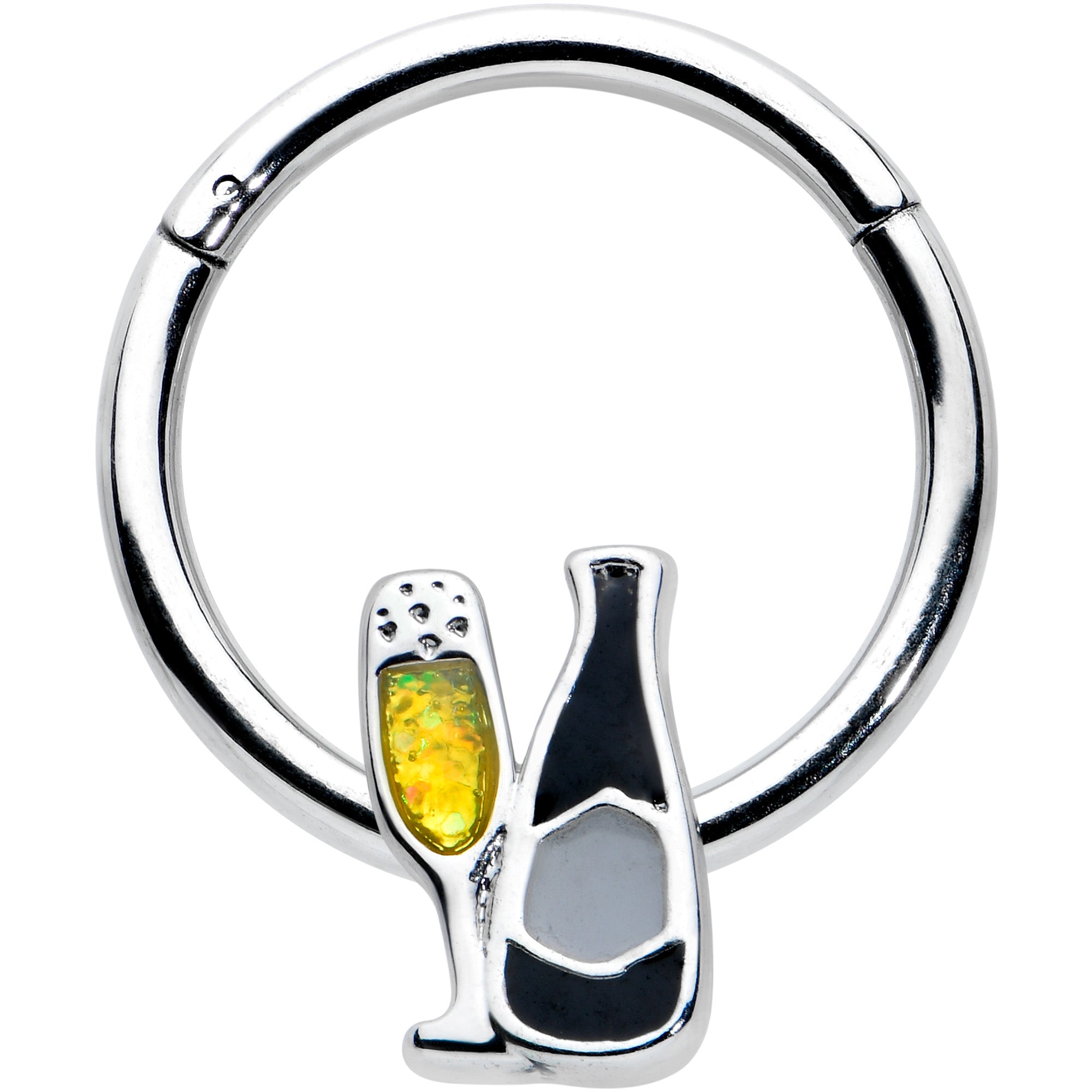 16G 3/8 Champagne Bottle Flute Yellow Hinged Segment Ring