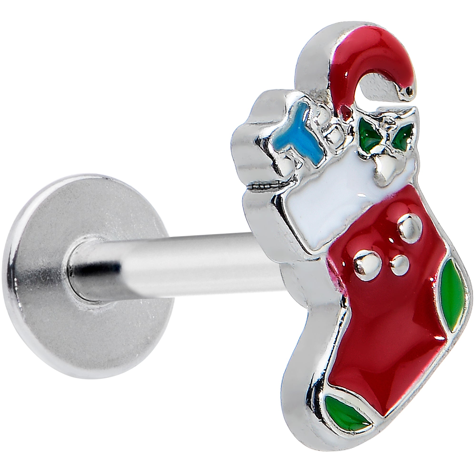16G 5/16 Happy Christmas Stocking Red Green Labret Monroe Tragus