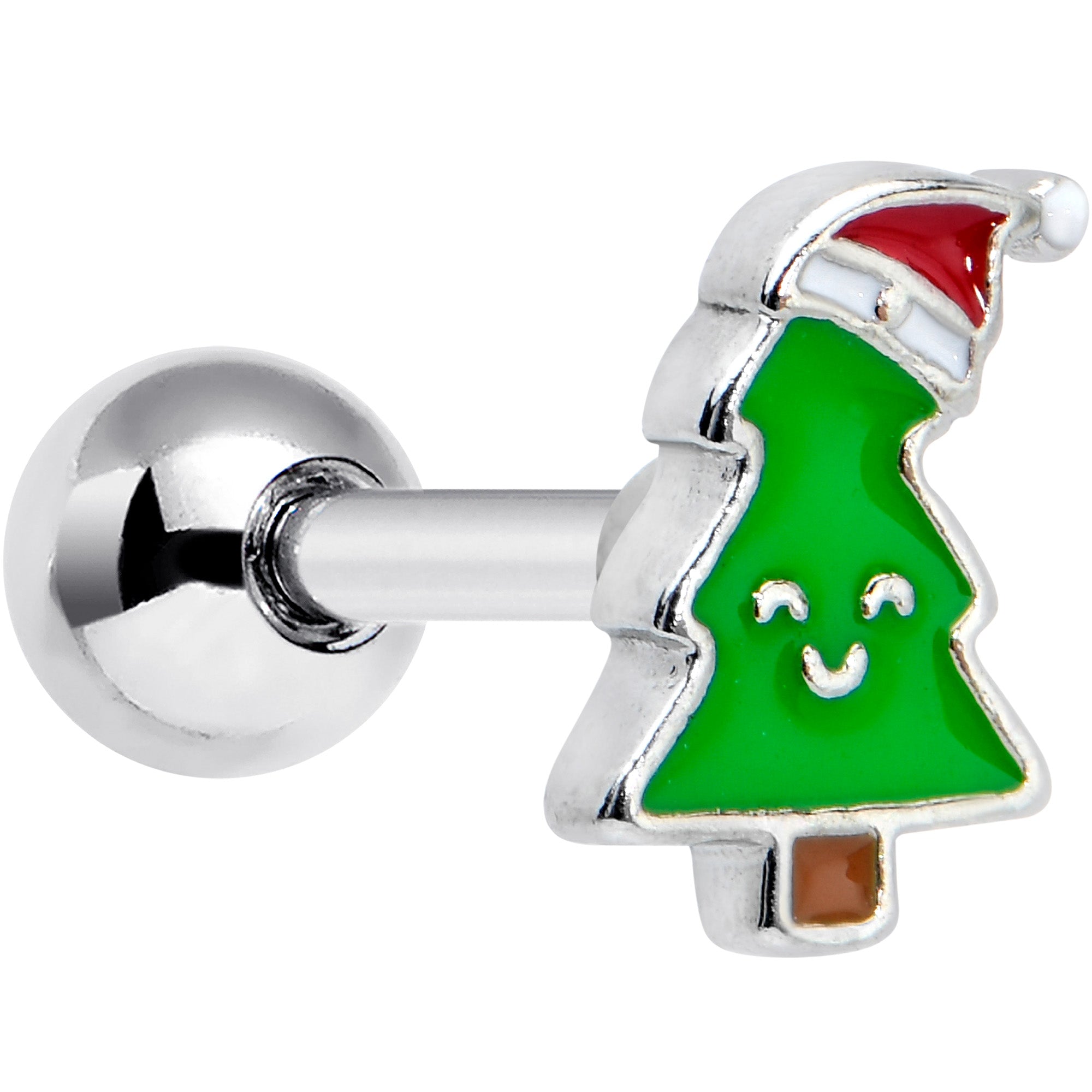 16G 1/4 Happy Christmas Tree Hat Cartilage Tragus Earring