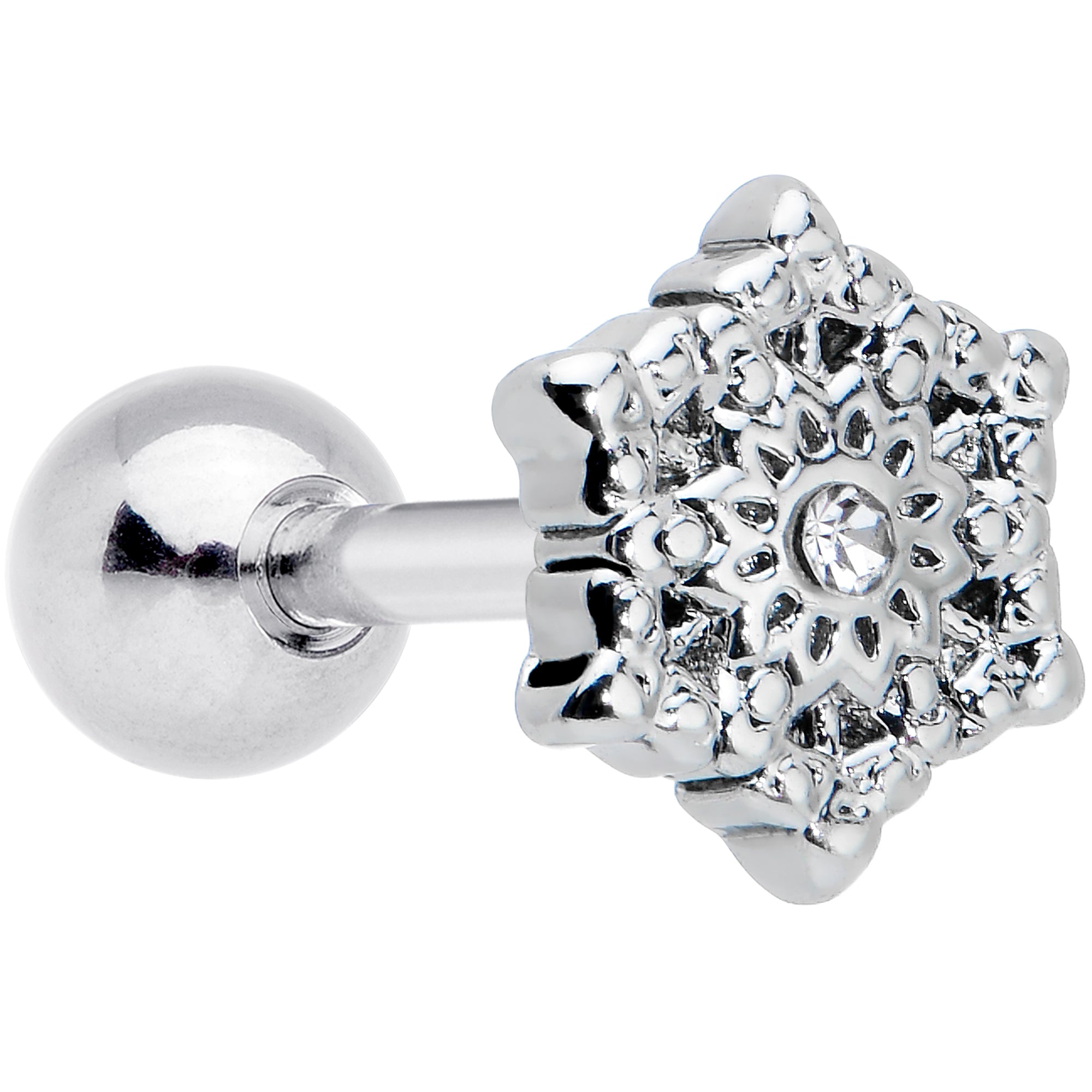 16G 1/4 Clear Gem Filigree Epic Snowflake Cartilage Tragus Earring