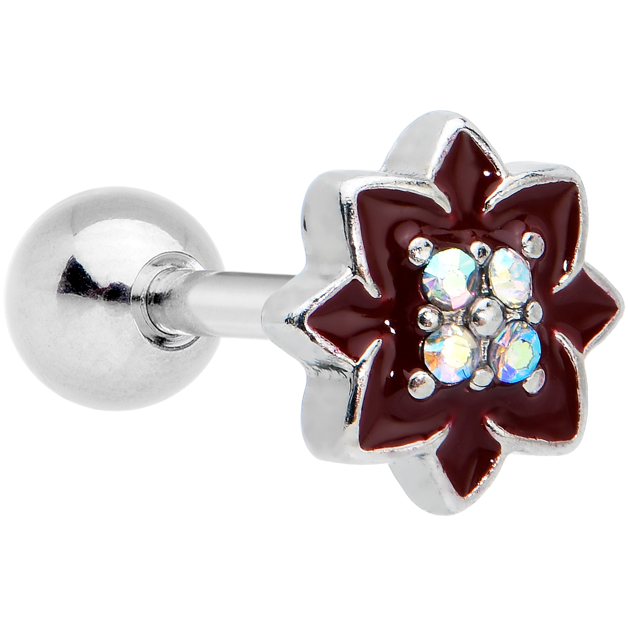 16G 1/4 Aurora Gem Poinsettia Flower Cartilage Tragus Earring