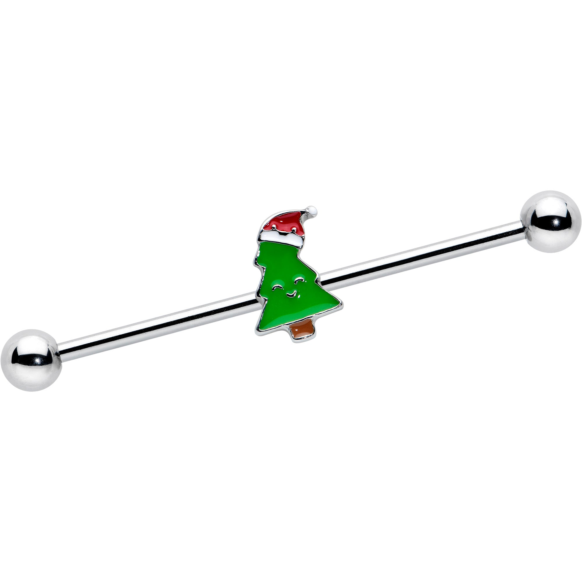 14G Happy Christmas Tree Hat Holiday Industrial Barbell 38mm