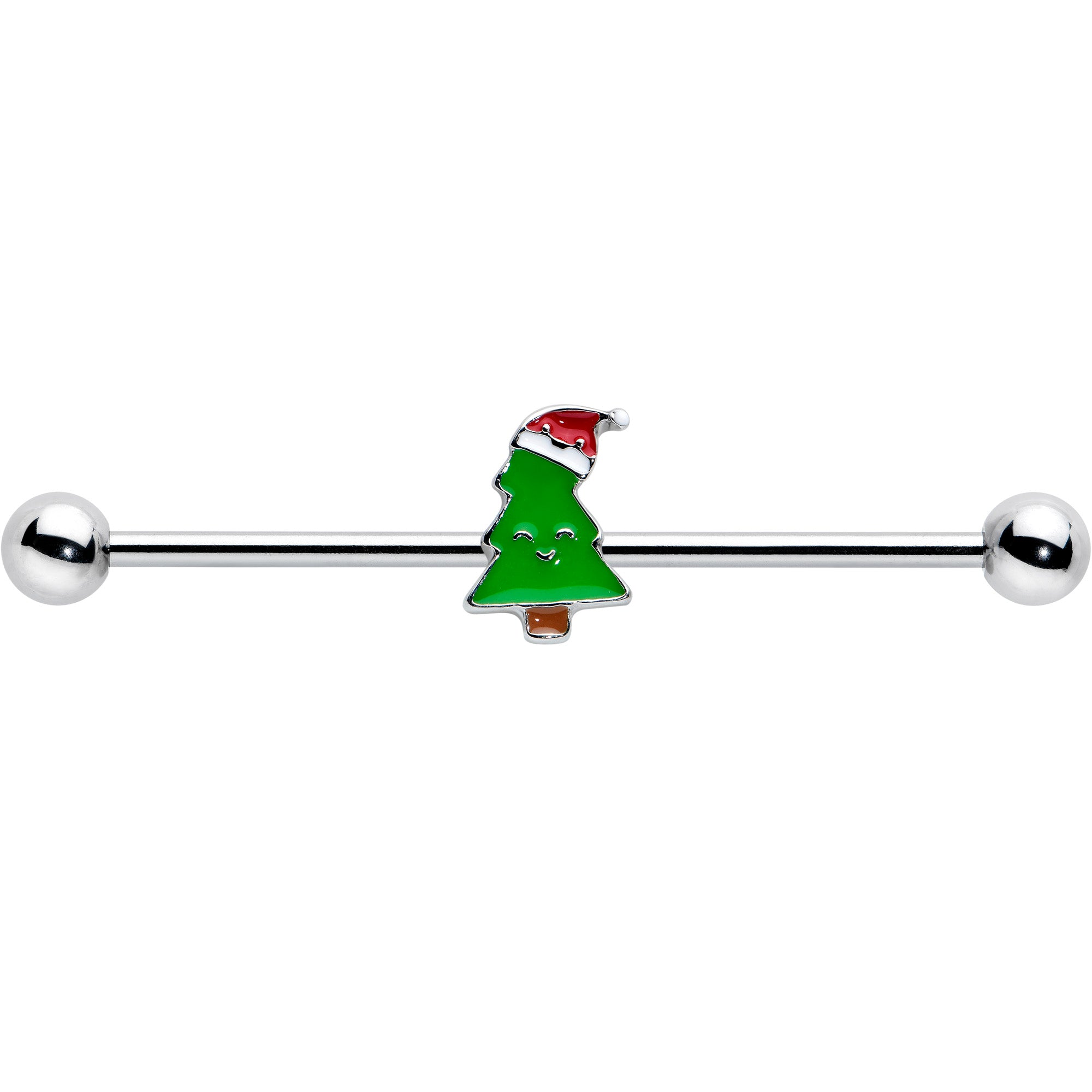 14G Happy Christmas Tree Hat Holiday Industrial Barbell 38mm