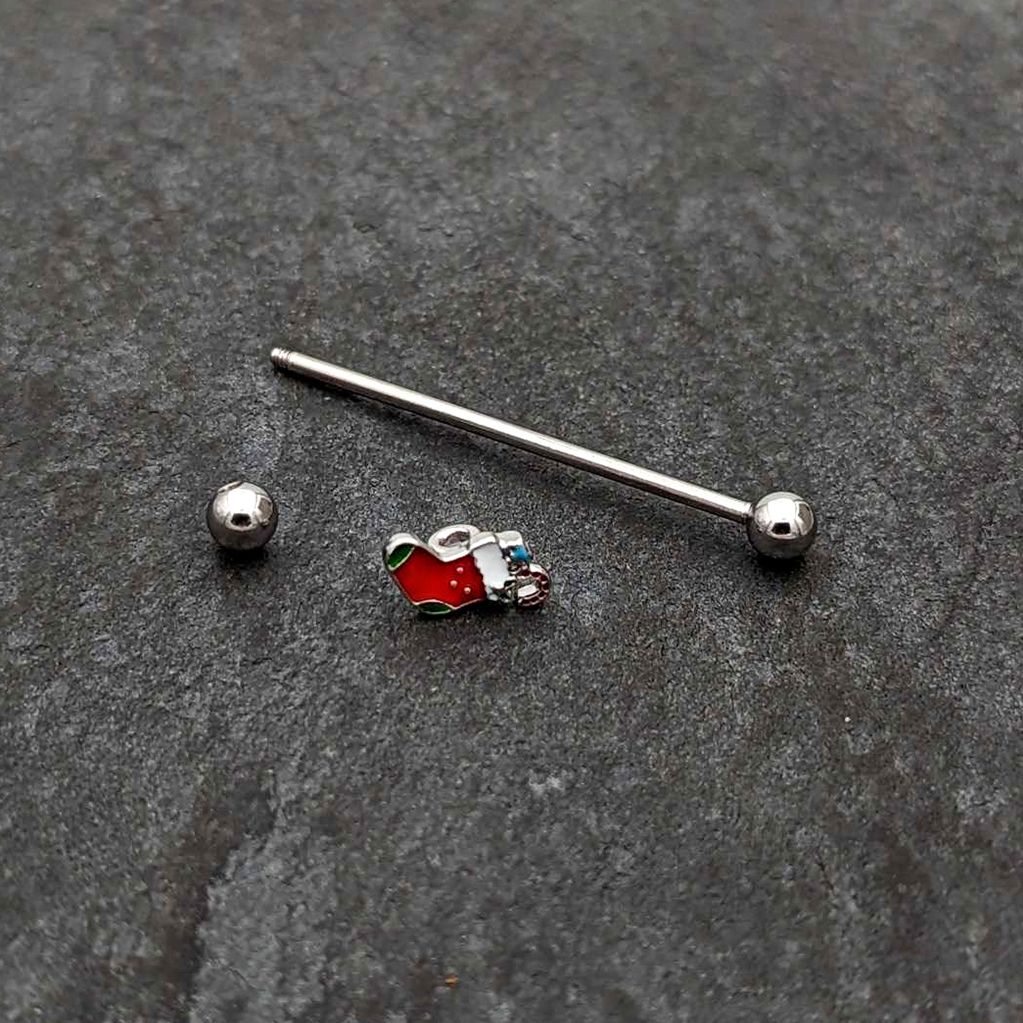 14G Happy Christmas Stocking Red Green Industrial Barbell 38mm