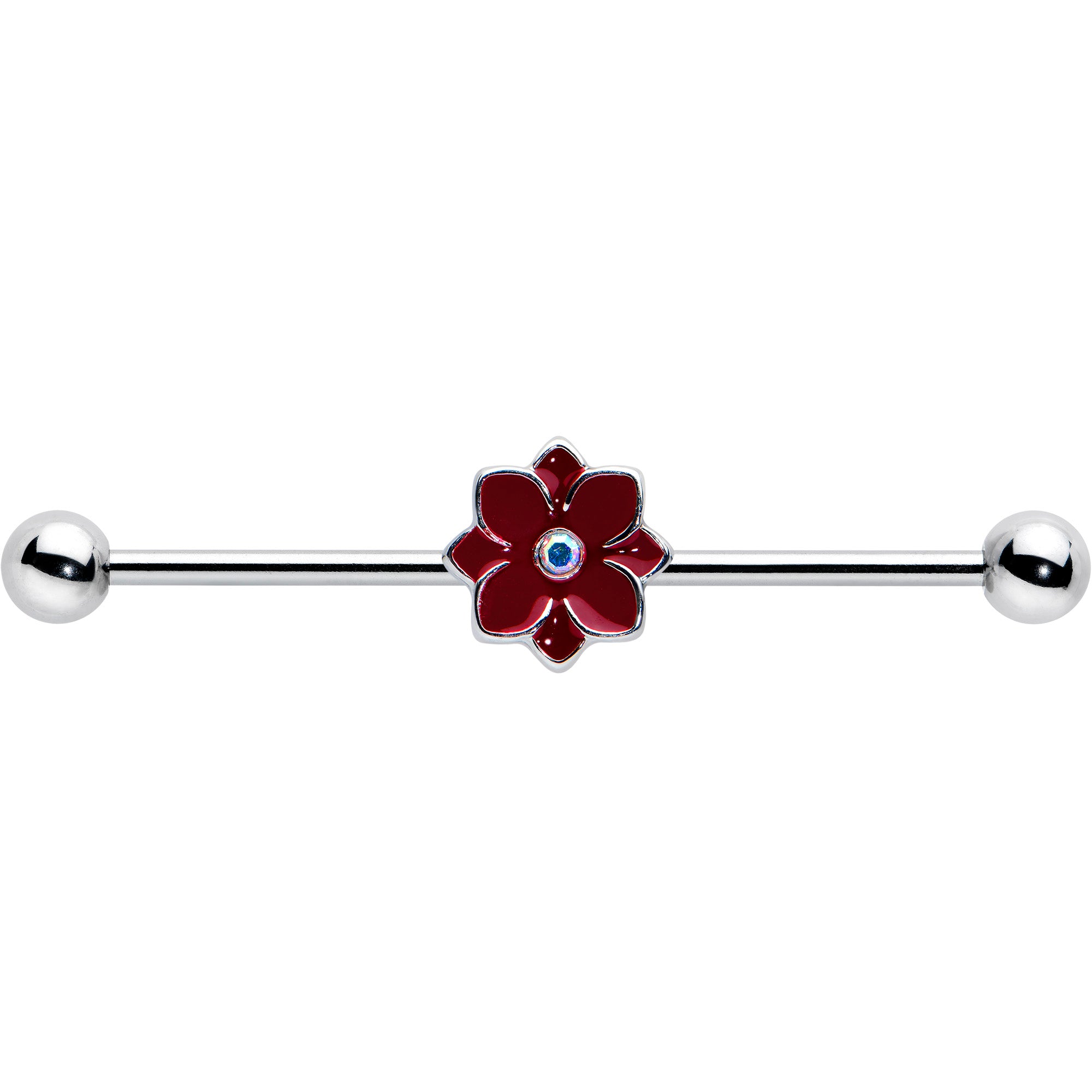 14G Aurora Gem Poinsettia Flower Festive Industrial Barbell 38mm