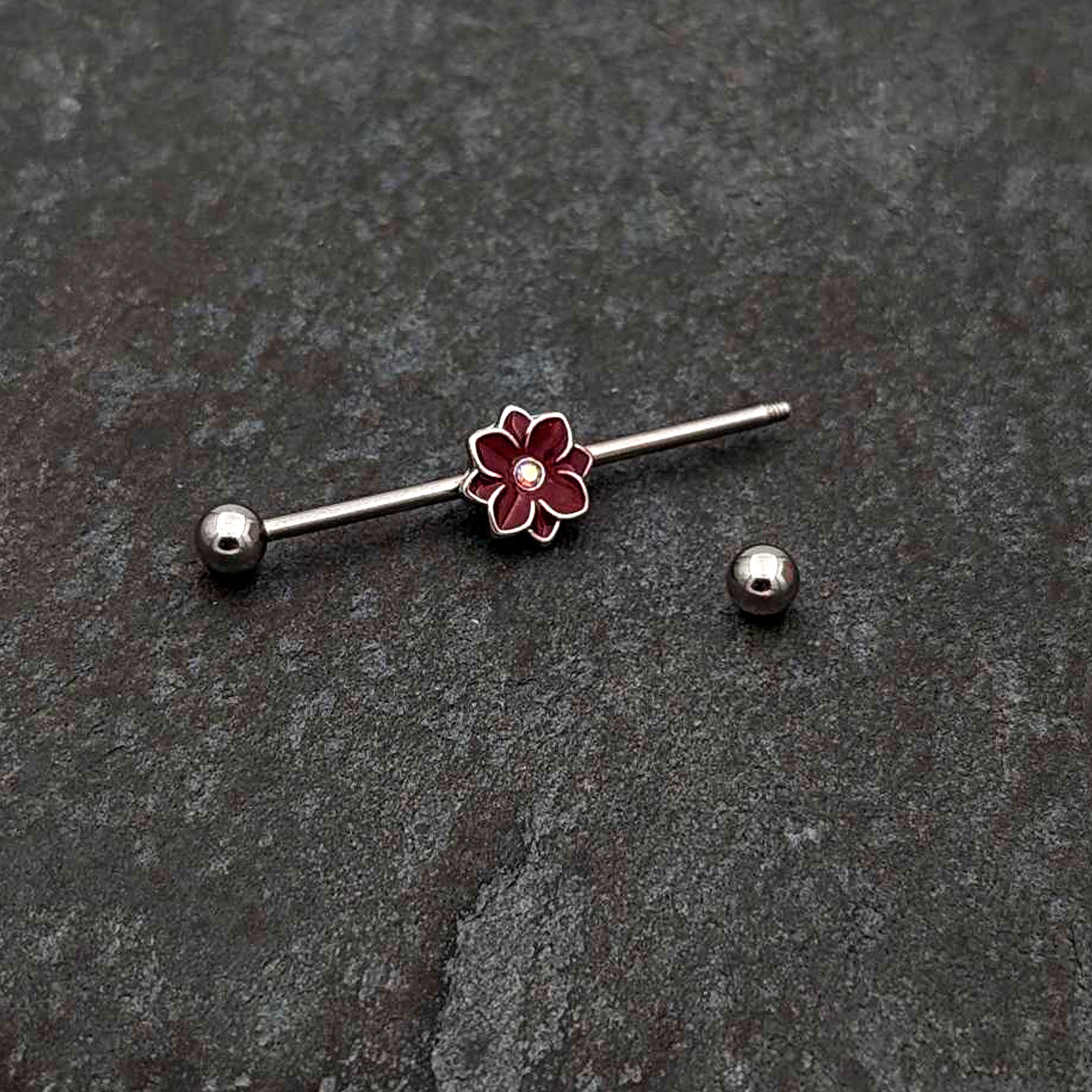 14G Aurora Gem Poinsettia Flower Festive Industrial Barbell 38mm