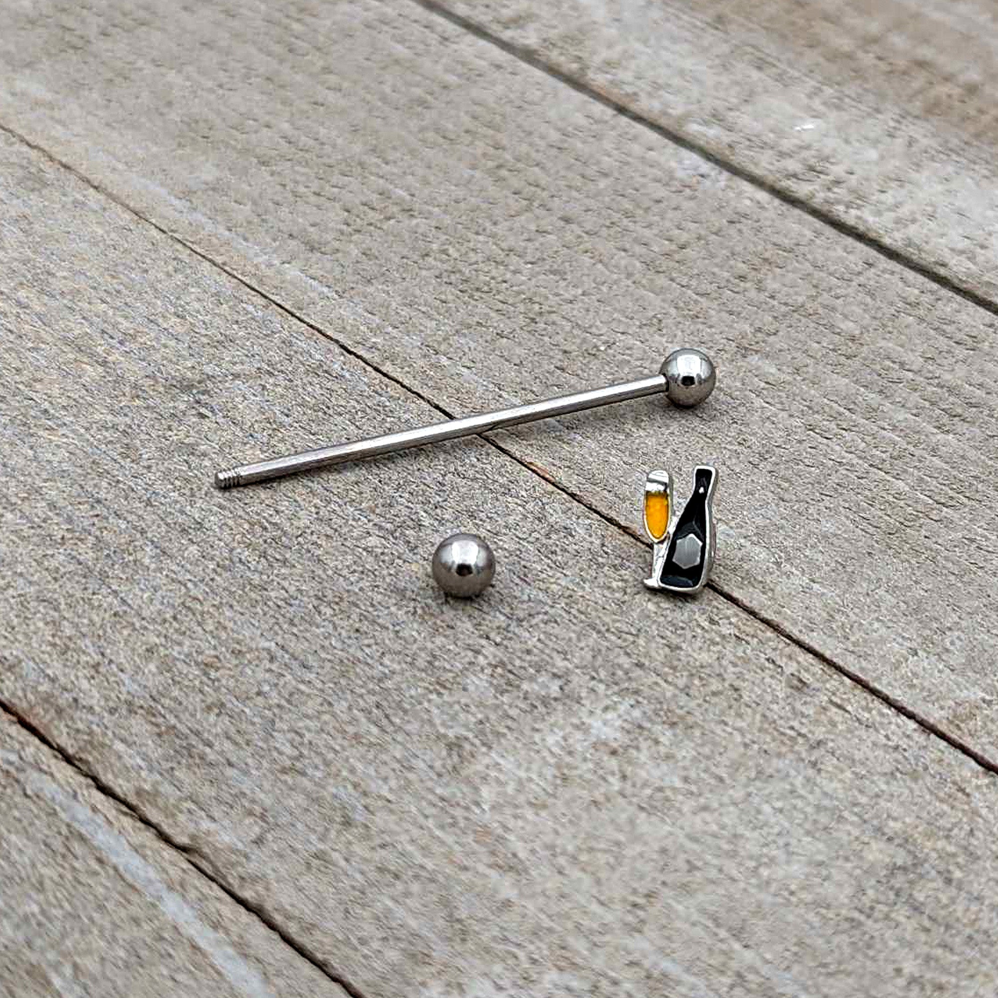 14G Champagne Bottle Flute Yellow Industrial Barbell 38mm