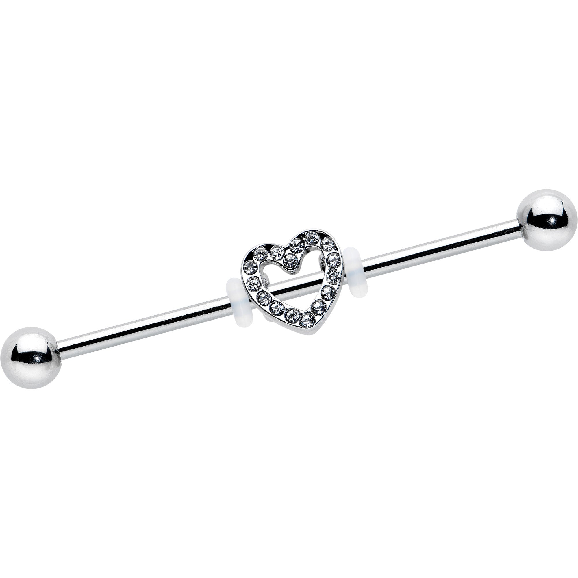 14G Clear Gem Open Heart Valentine Industrial Barbell 38mm