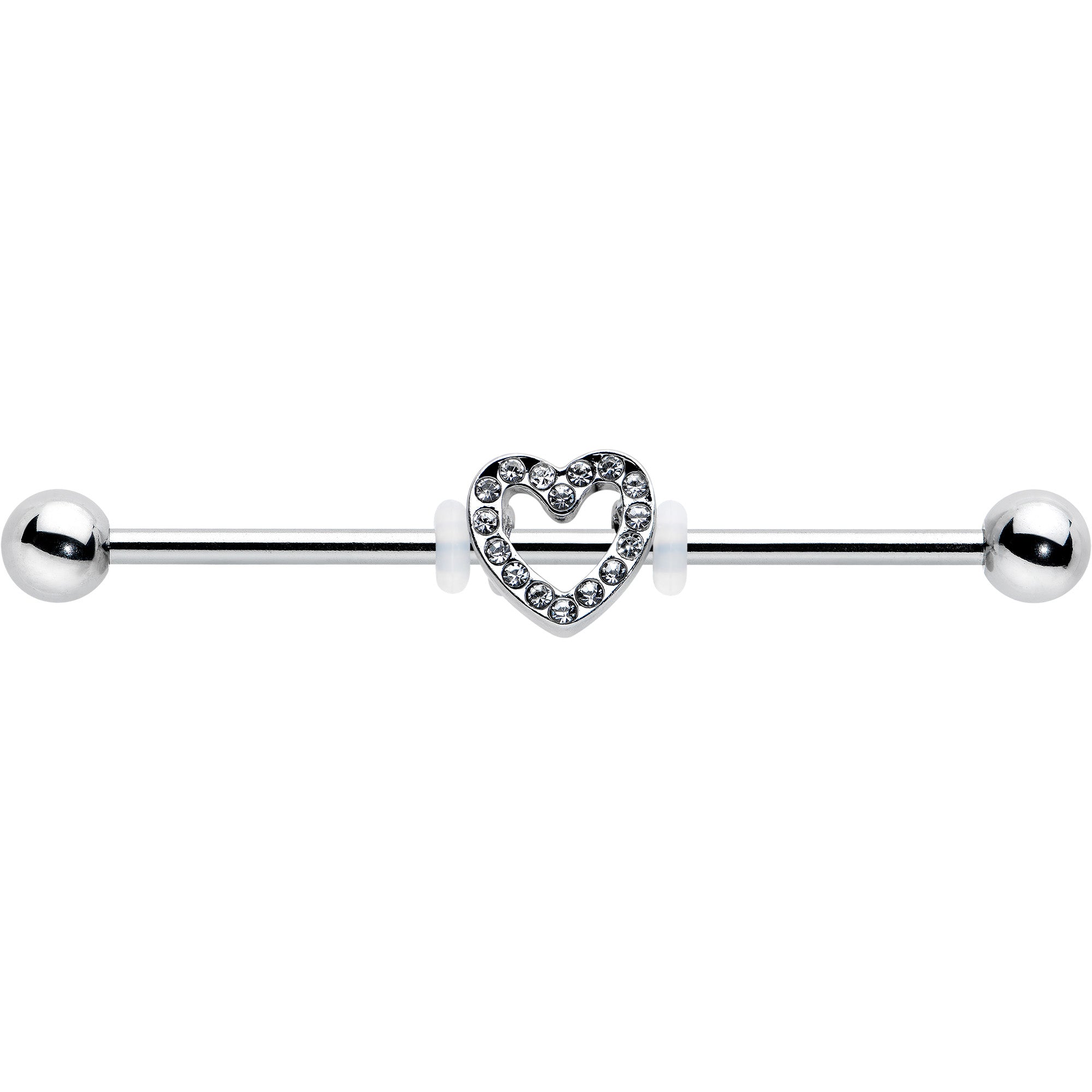 14G Clear Gem Open Heart Valentine Industrial Barbell 38mm