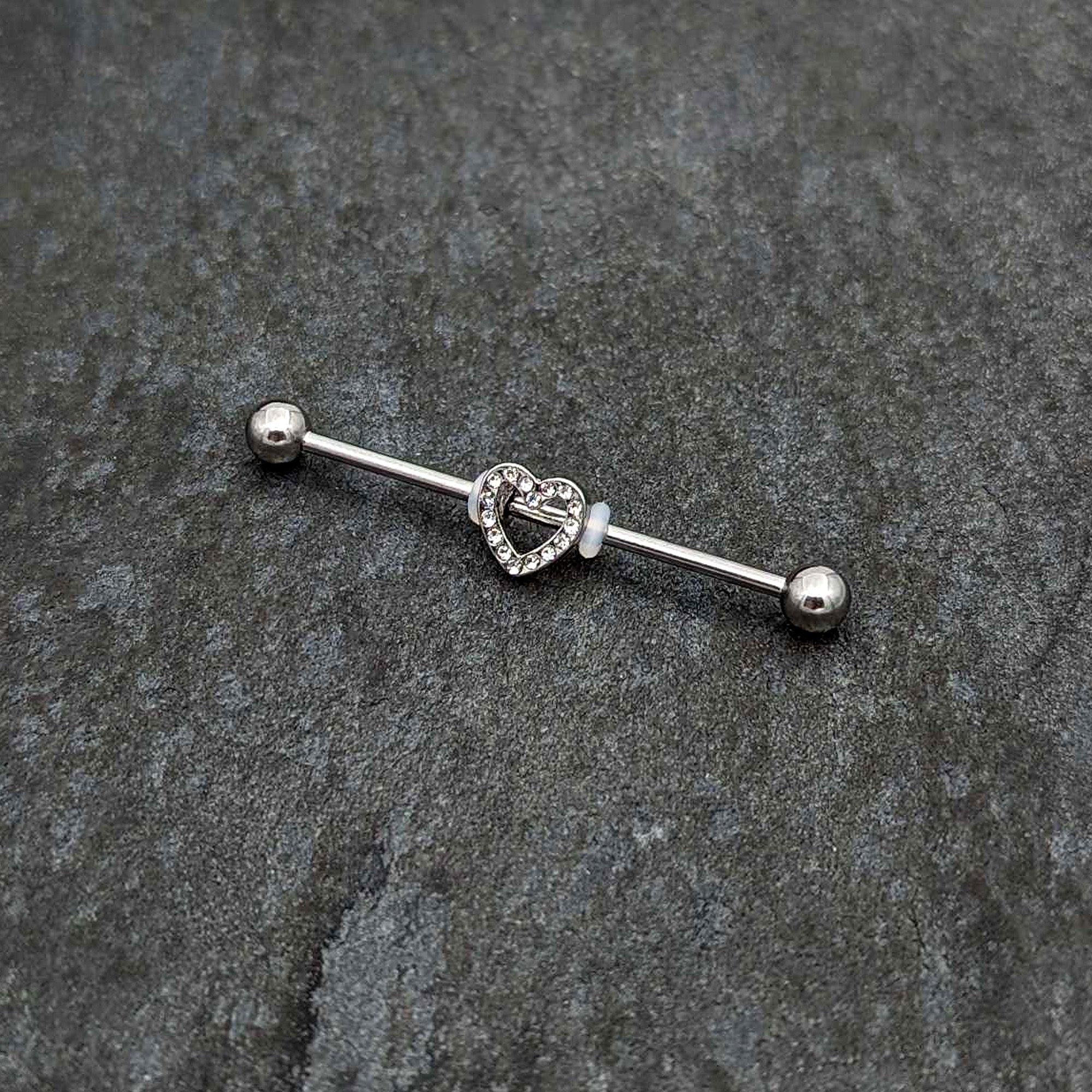 14G Clear Gem Open Heart Valentine Industrial Barbell 38mm