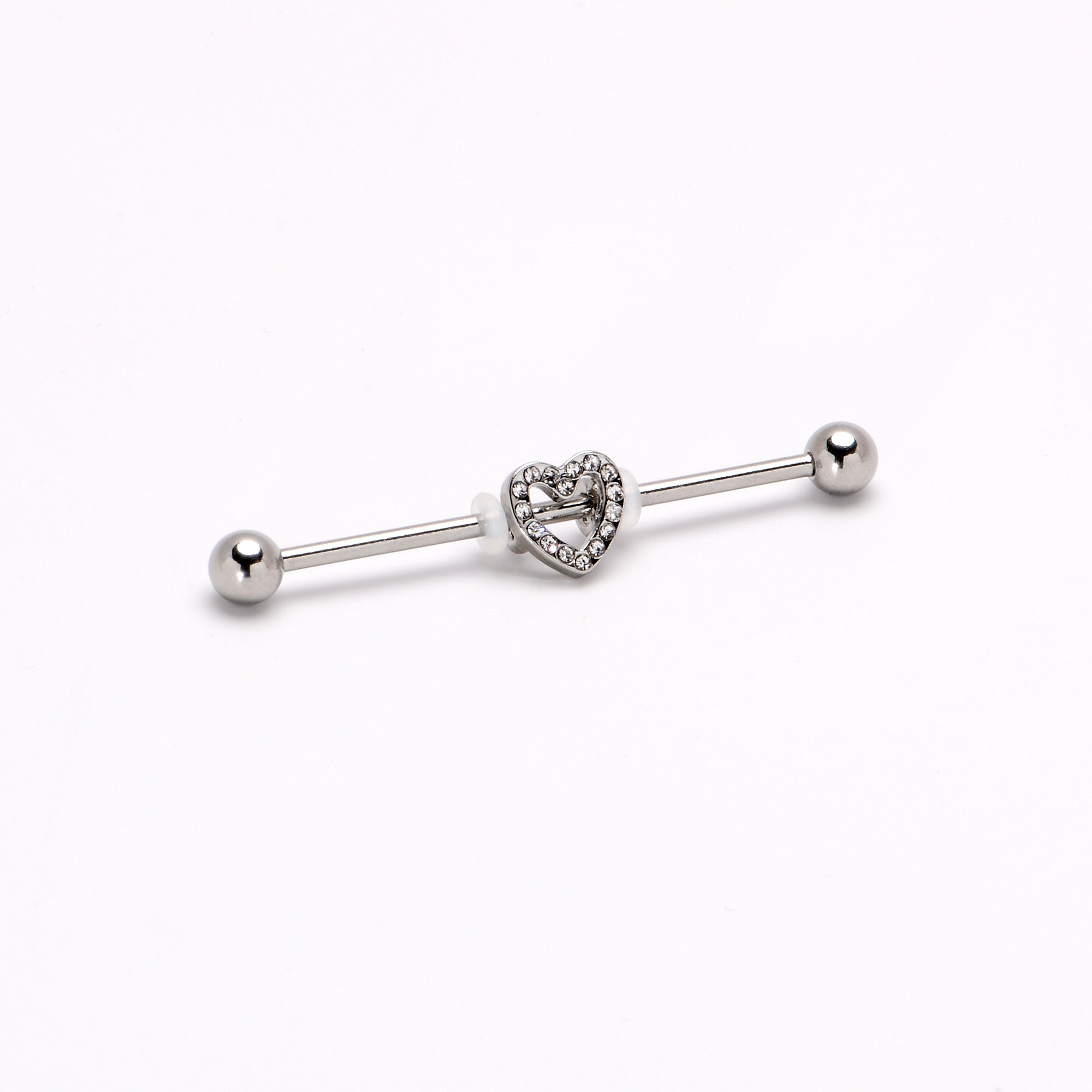 14G Clear Gem Open Heart Valentine Industrial Barbell 38mm