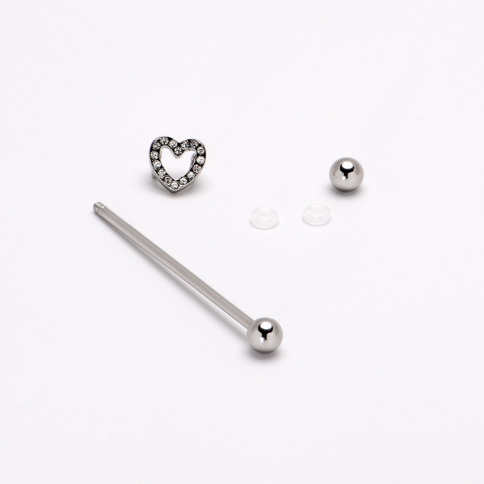 14G Clear Gem Open Heart Valentine Industrial Barbell 38mm