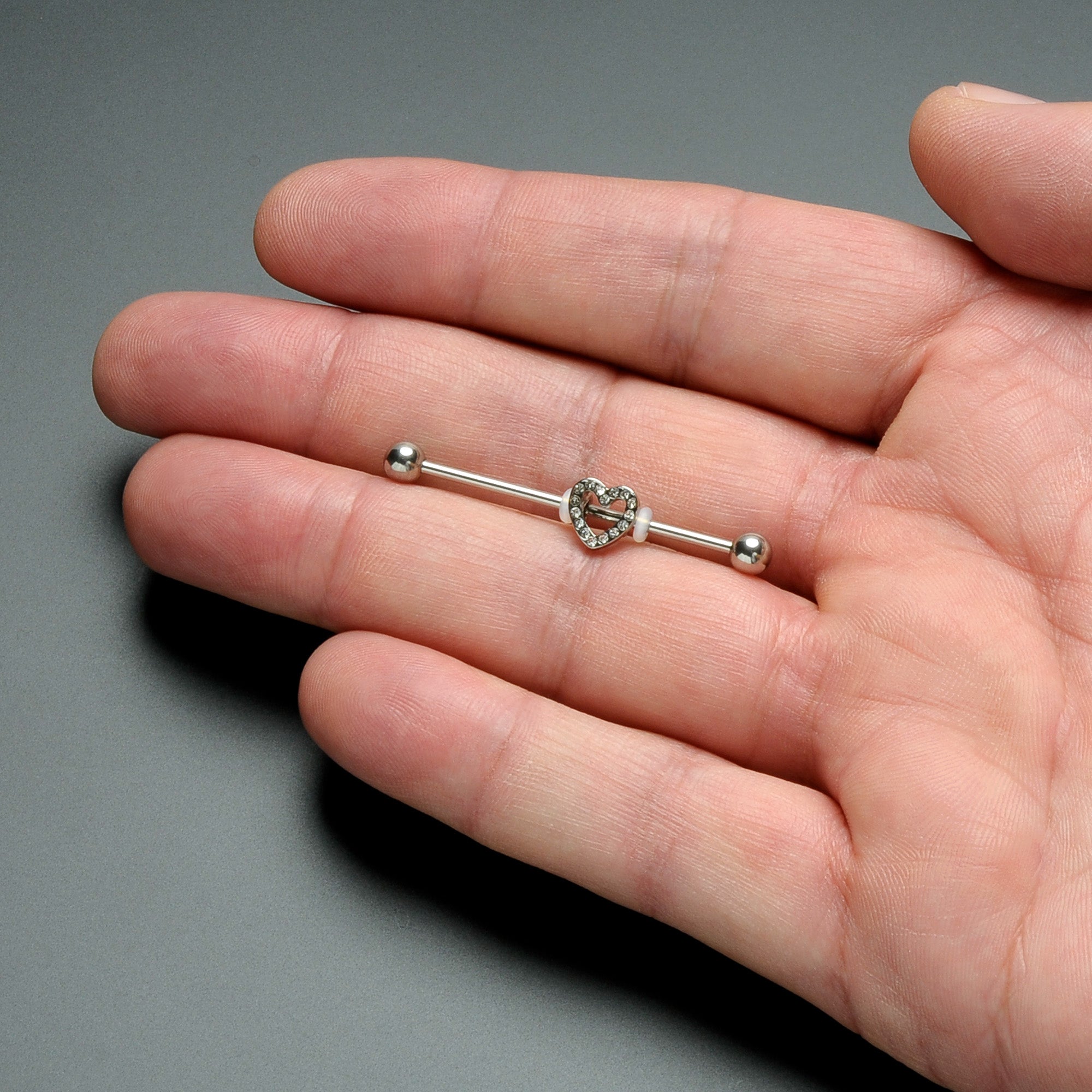 14G Clear Gem Open Heart Valentine Industrial Barbell 38mm