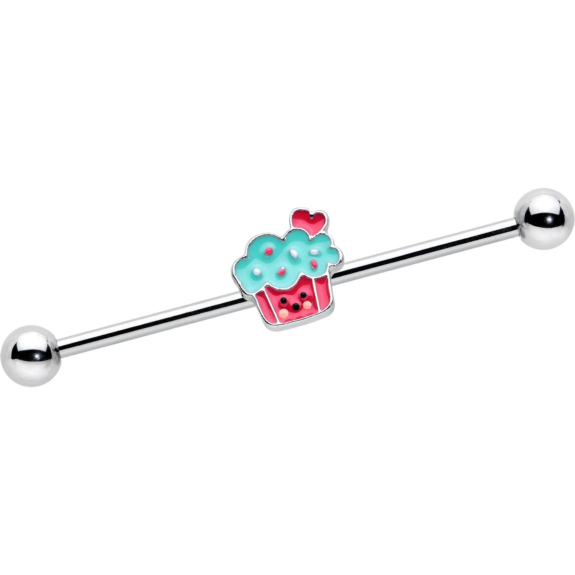 14G Sweet Happy Cupcake Industrial Barbell 38mm