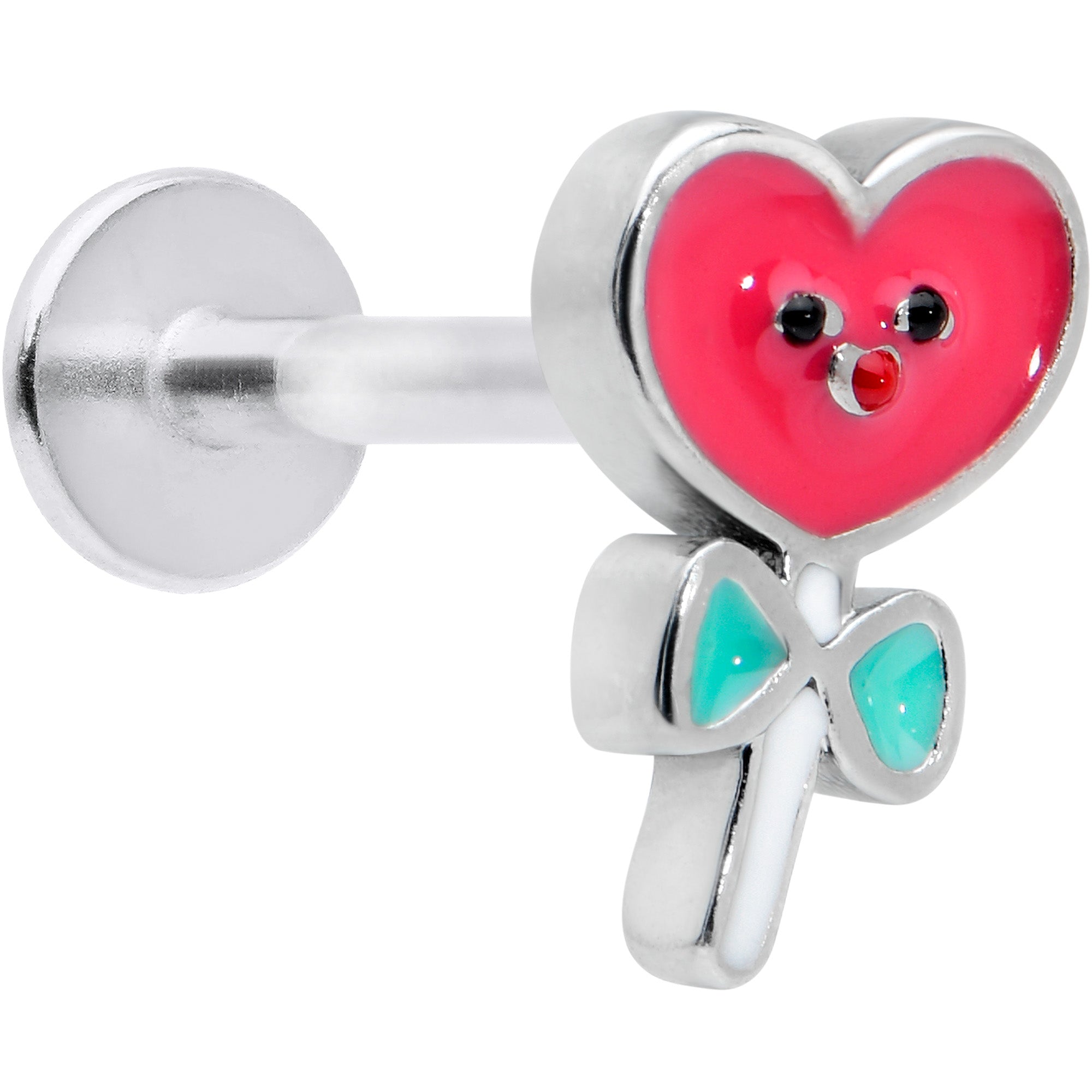16G 5/16 Sweet Happy Heart Lollipop Labret Monroe Tragus