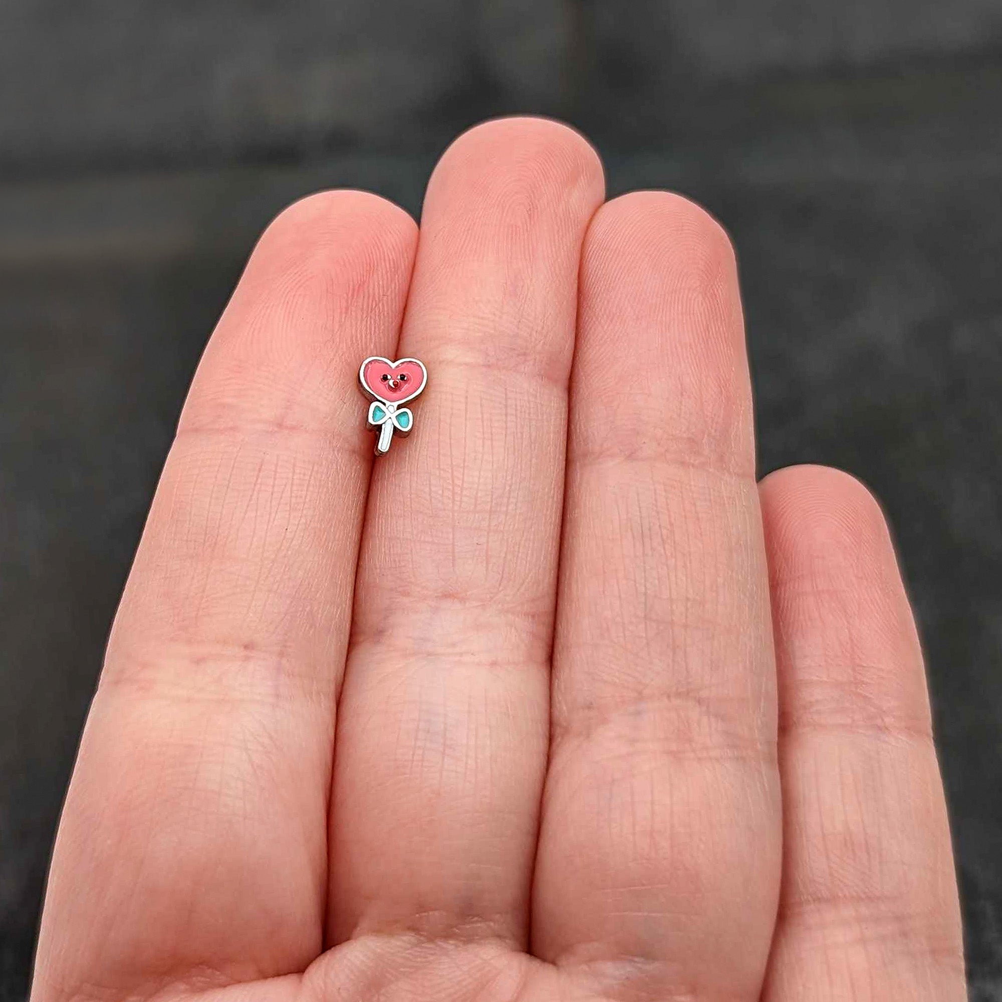 16G 5/16 Sweet Happy Heart Lollipop Labret Monroe Tragus