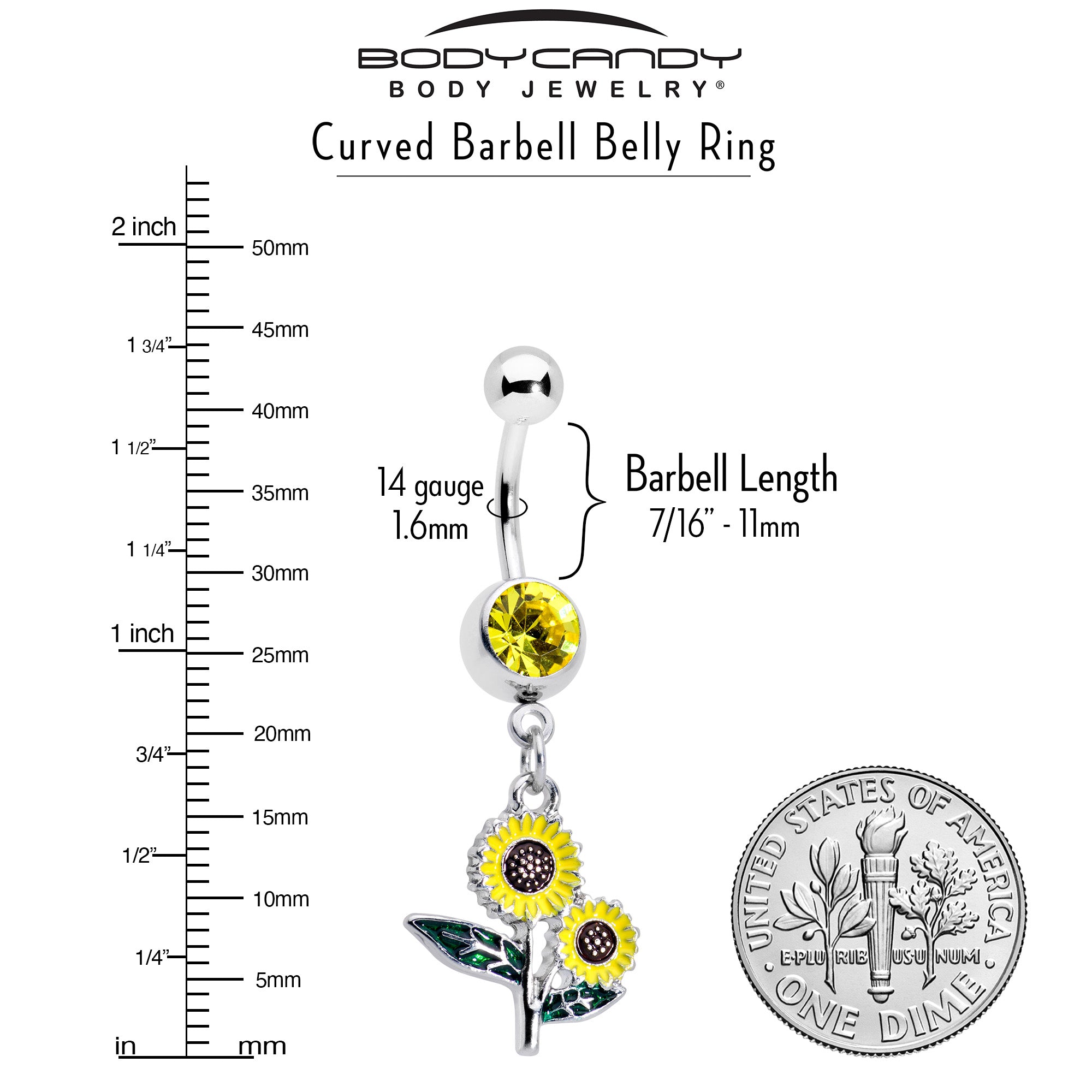 Yellow Gem Cheery Inlay Sunflowers Dangle Belly Ring