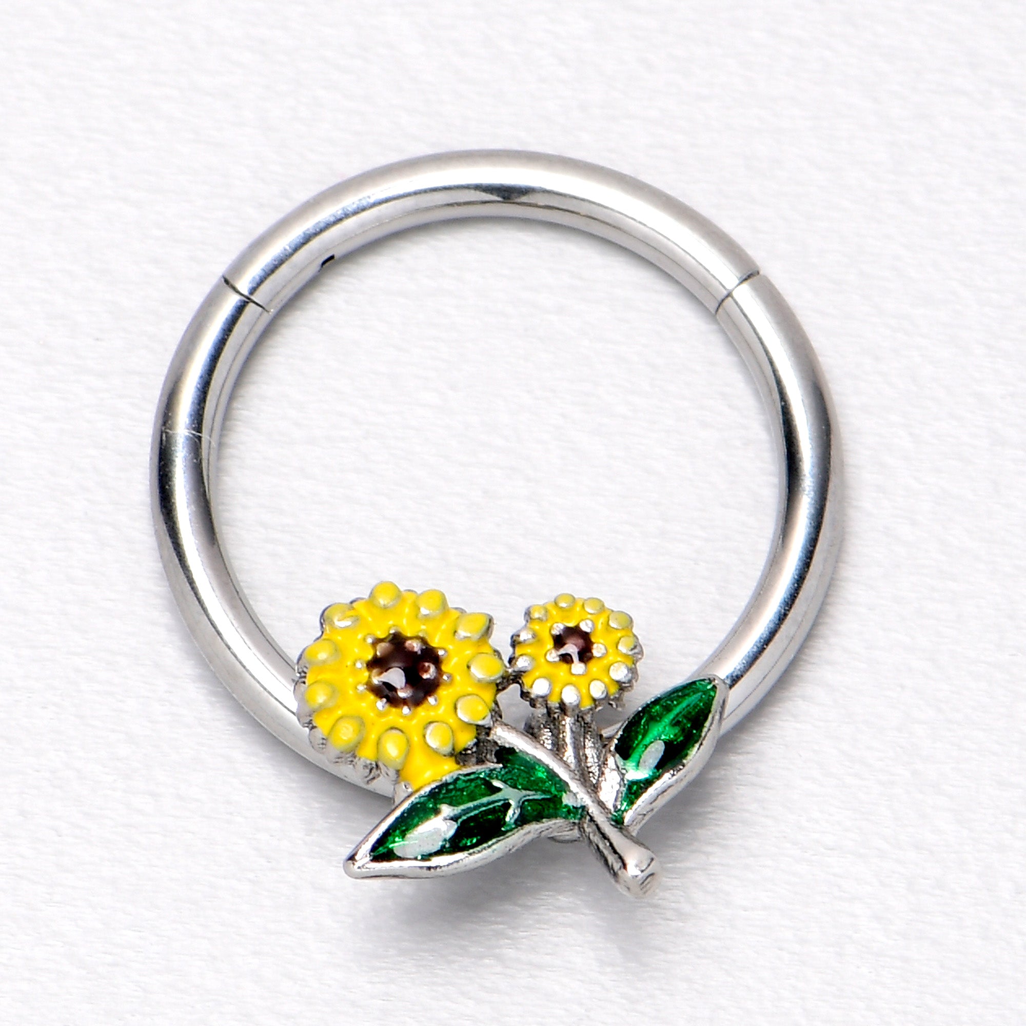 16G 3/8 Cheery Inlay Sunflowers Hinged Segment Ring