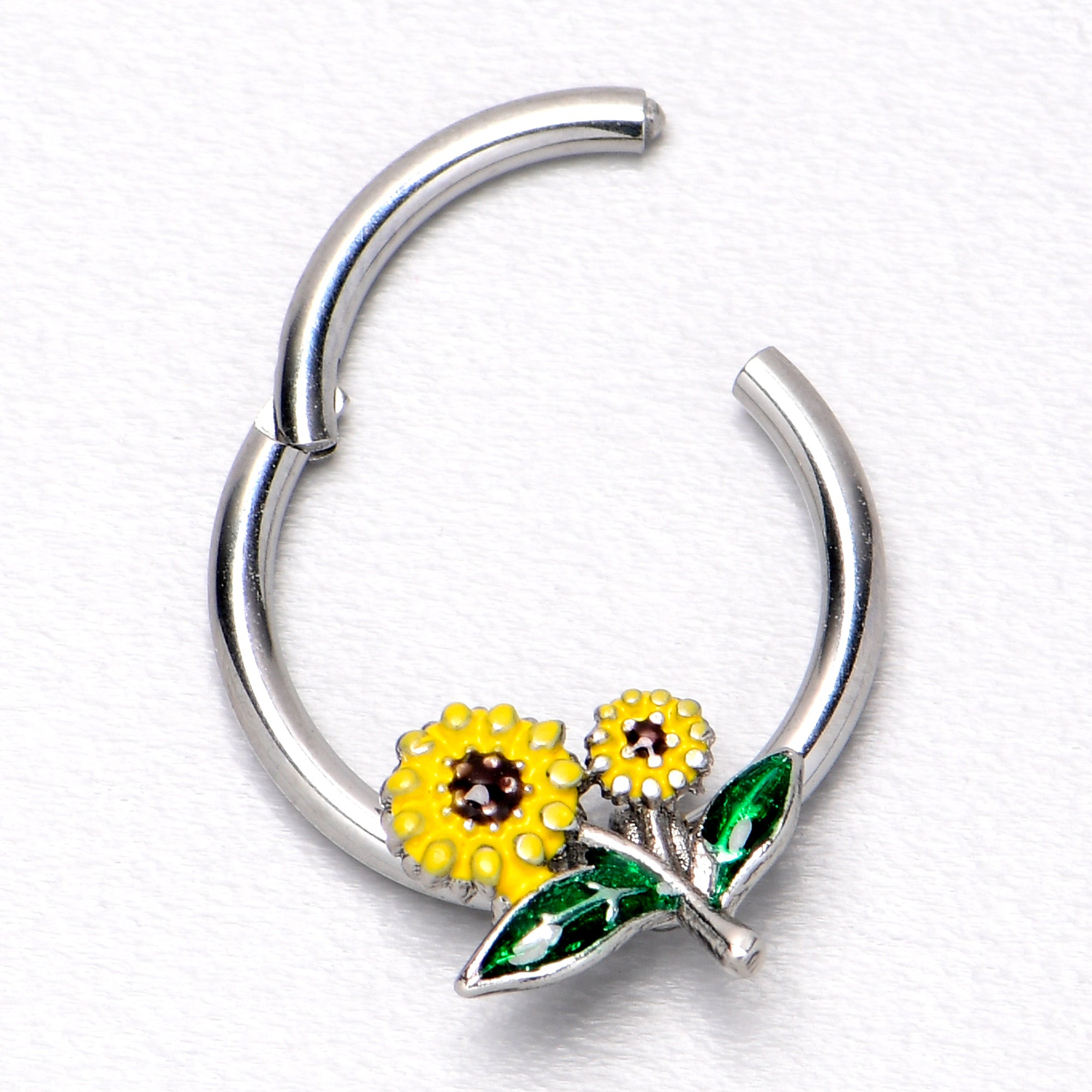 16G 3/8 Cheery Inlay Sunflowers Hinged Segment Ring