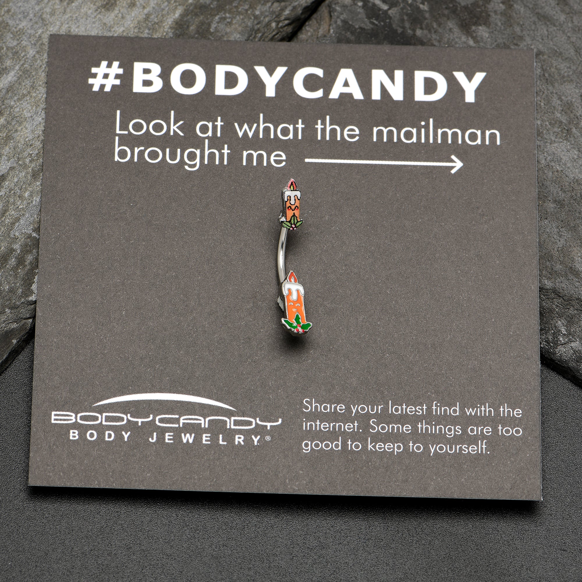 Sweet Christmas Holiday Candle Holly Double Mount Belly Ring