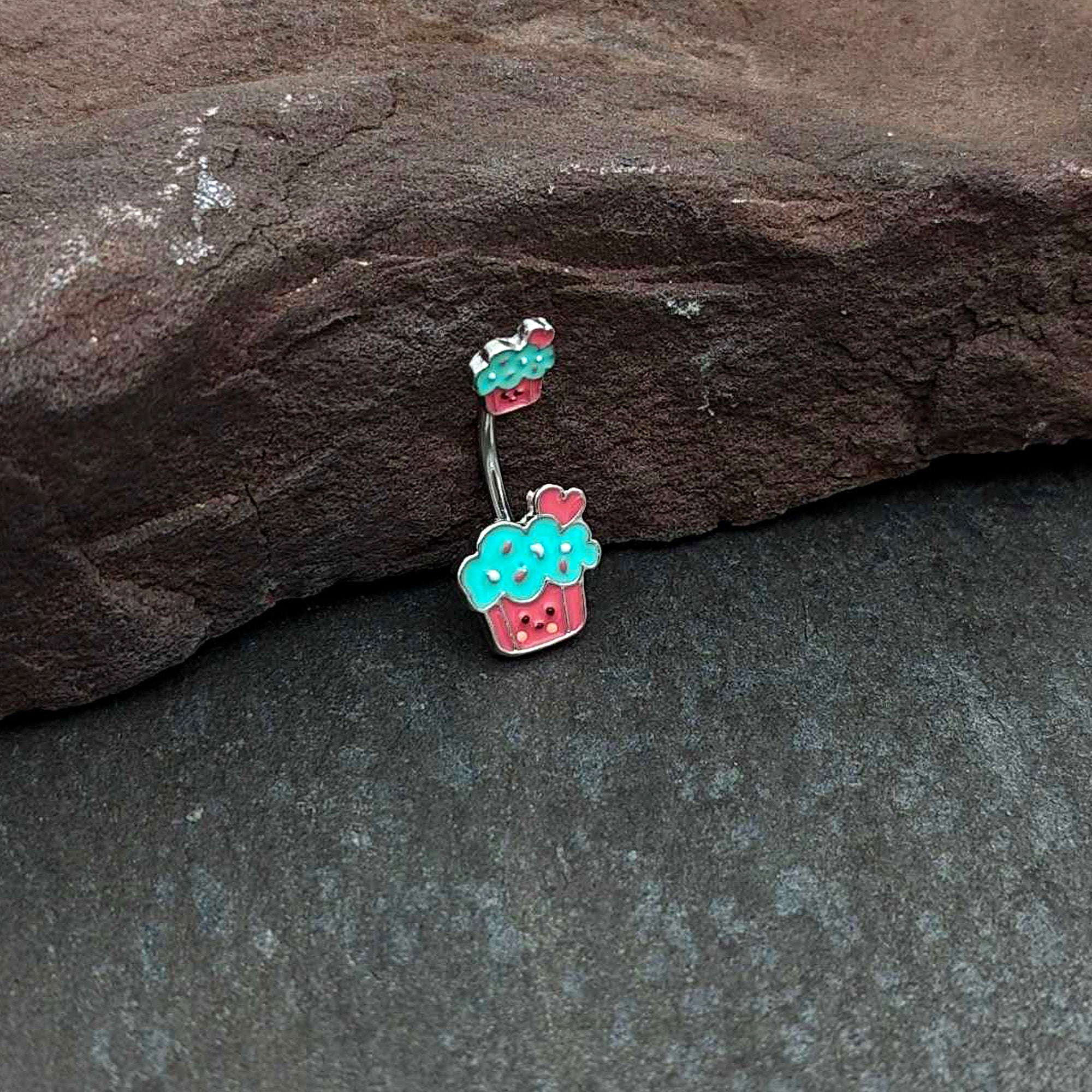 Sydney Belle Girlfriend Collection Sweet Happy Cupcake Pink Blue Double Mount Belly Ring