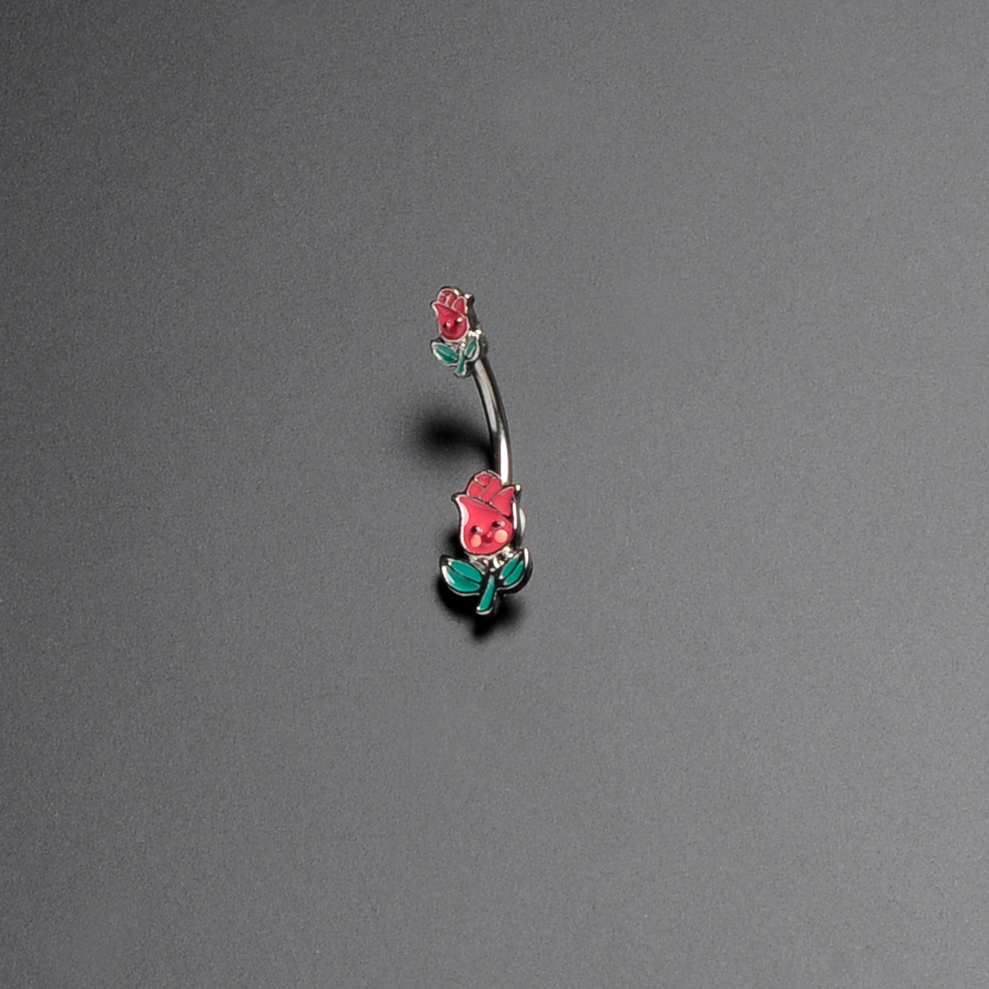 Sweet Happy Rose Flower Double Mount Belly Ring