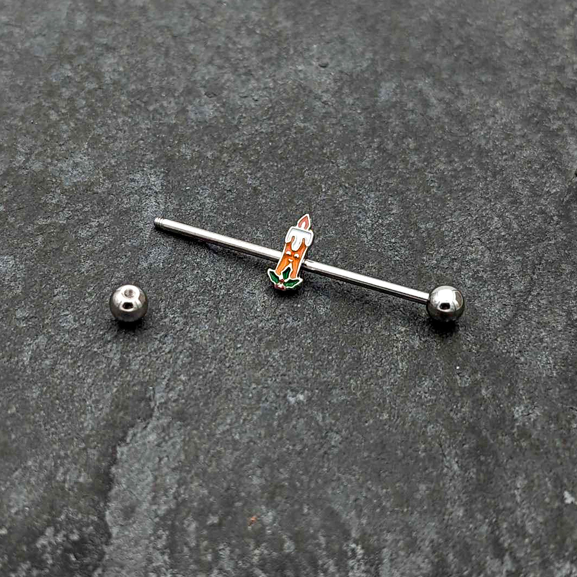 14G Sweet Christmas Holiday Candle Industrial Barbell 38mm