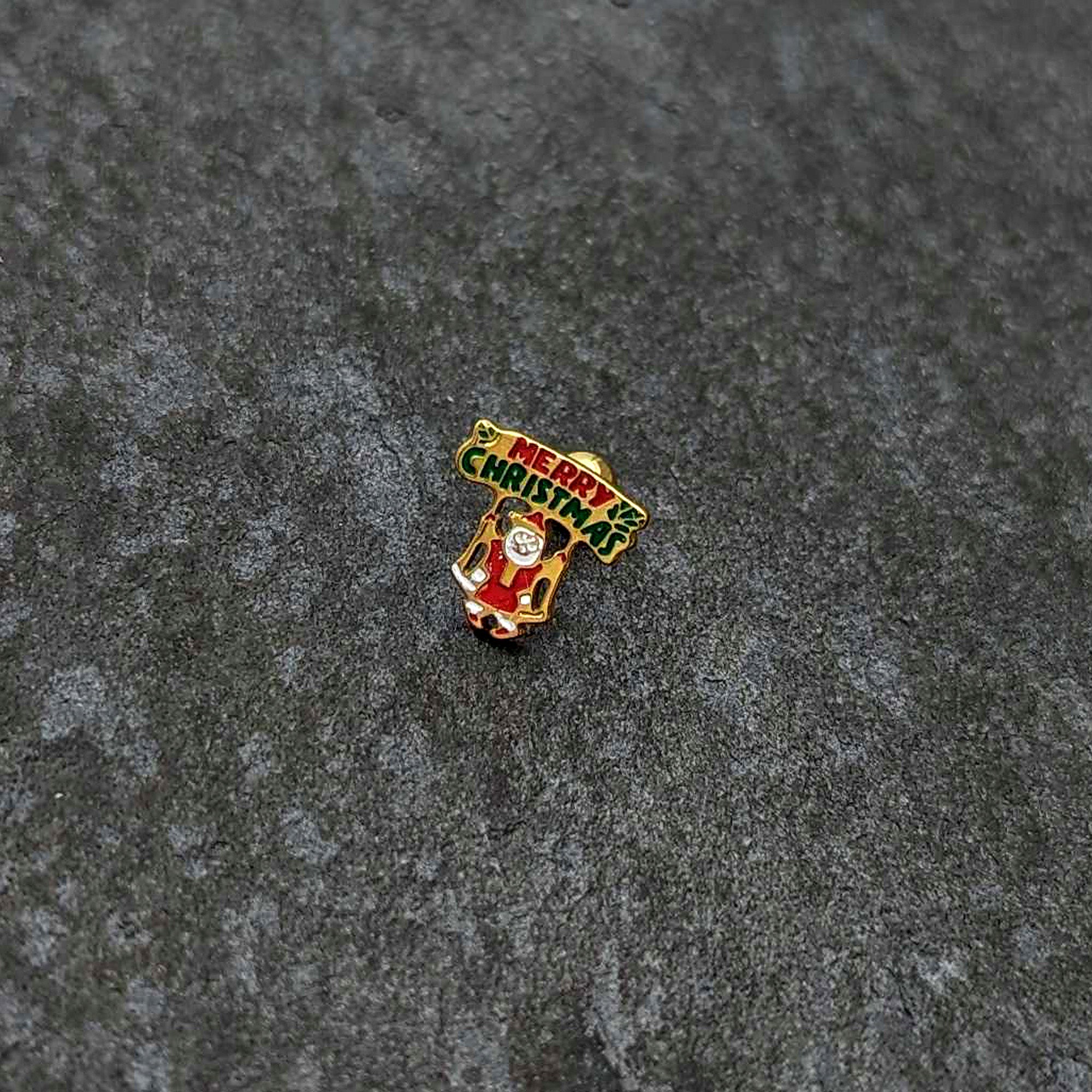 16G 1/4 Gold Tone Merry Christmas Santa Inlay Cartilage Earring