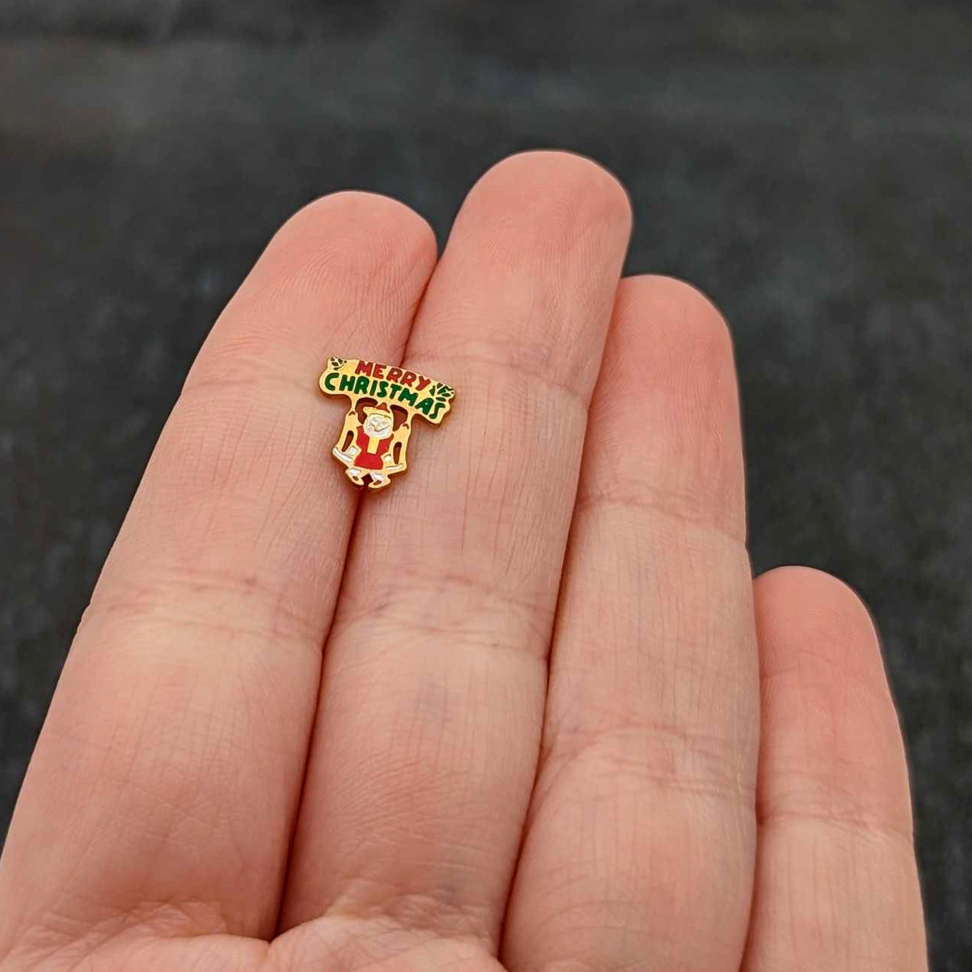 16G 1/4 Gold Tone Merry Christmas Santa Inlay Cartilage Earring